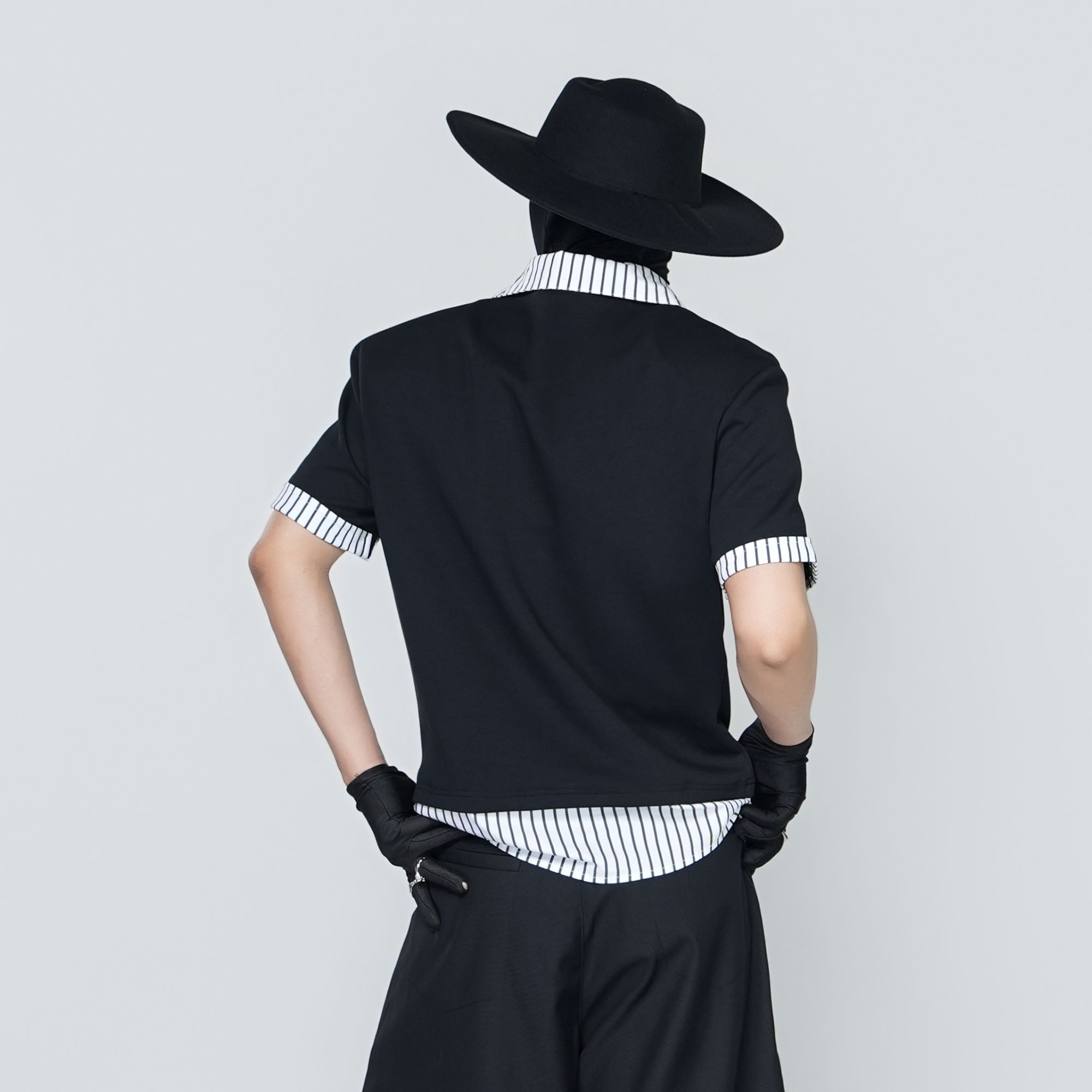 VE2 Deconstructed Striped Spliced Polo Tee