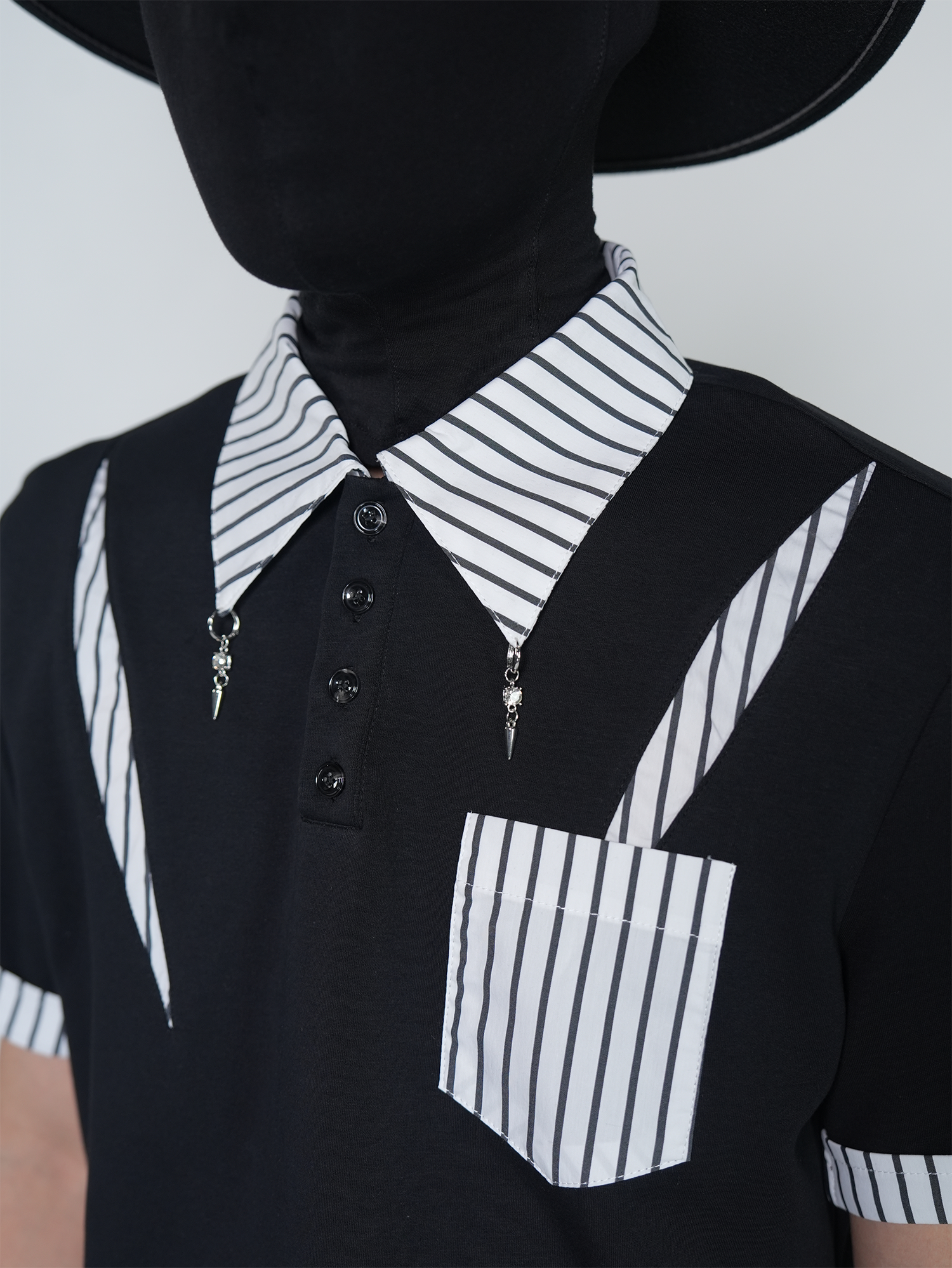 VE2 Deconstructed Striped Spliced Polo Tee