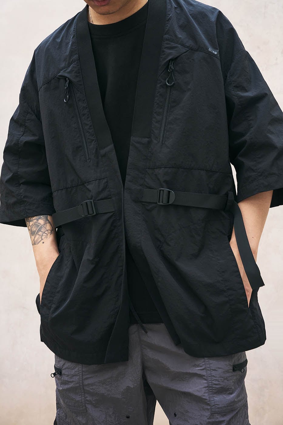 ENSHADOWER Modern Tactical Half-Sleeve Taoist Robe, premium urban and streetwear designers apparel on PROJECTISR.com, ENSHADOWER