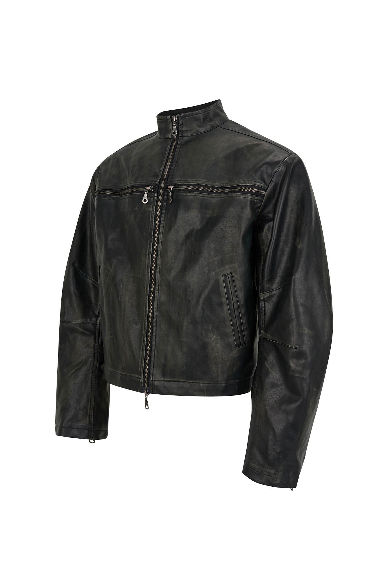 SAVAGEGROWTHWORLD Crossed Spliced Rivet Faux Leather Jacket