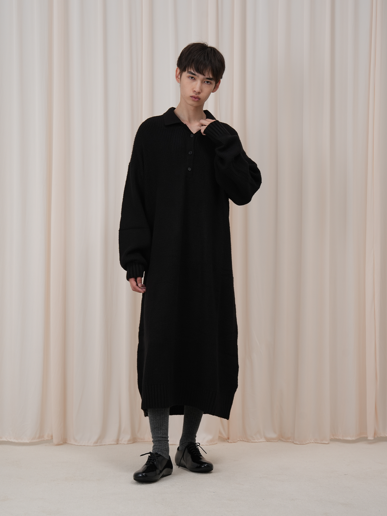 OUYANG WENJUN Half-Placket Oversized Sweater, premium urban and streetwear designers apparel on PROJECTISR.com, OUYANG WENJUN