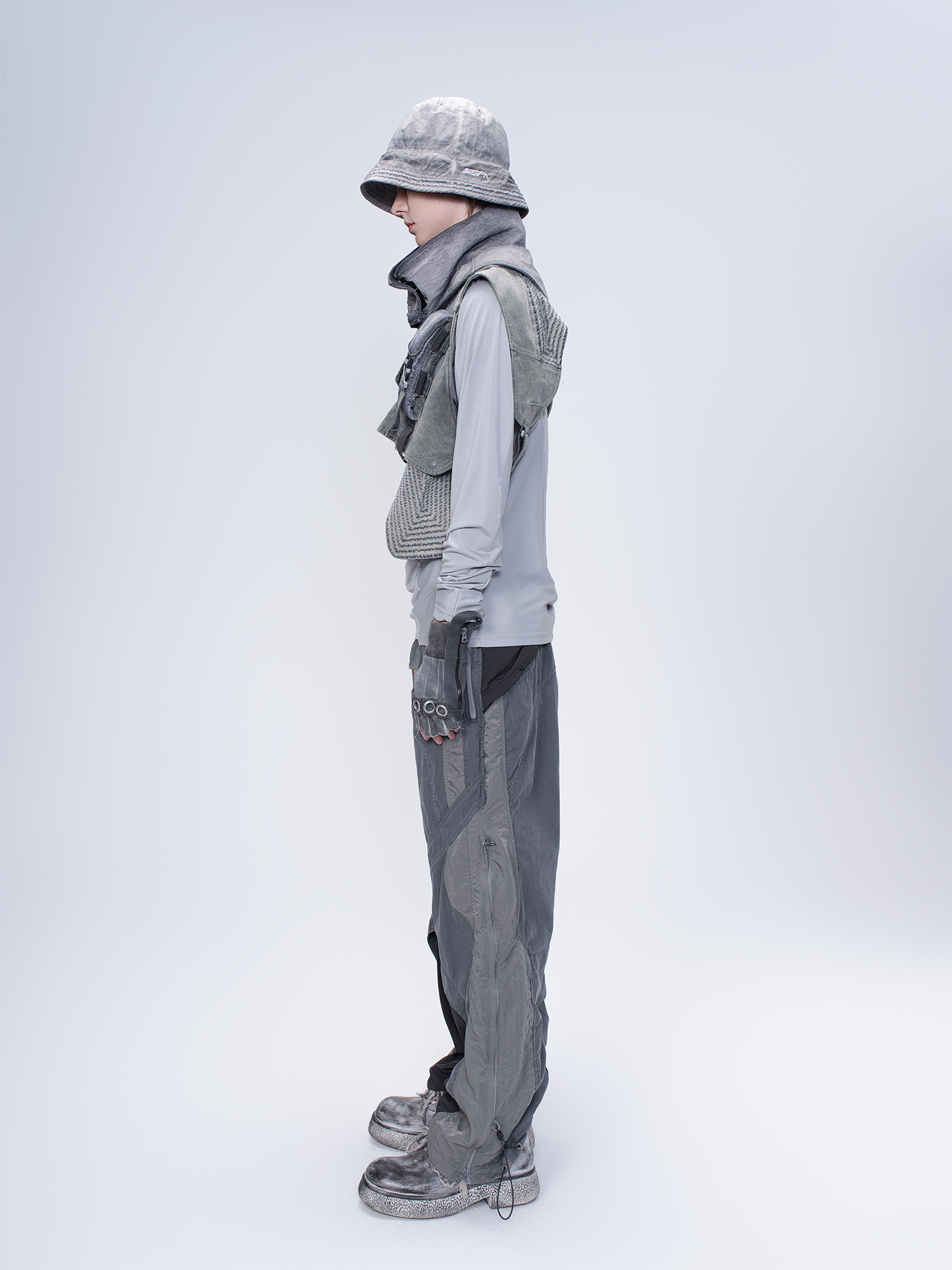 STEAM Deconstructed Zippered Spliced Wide-Leg Cargo Pants