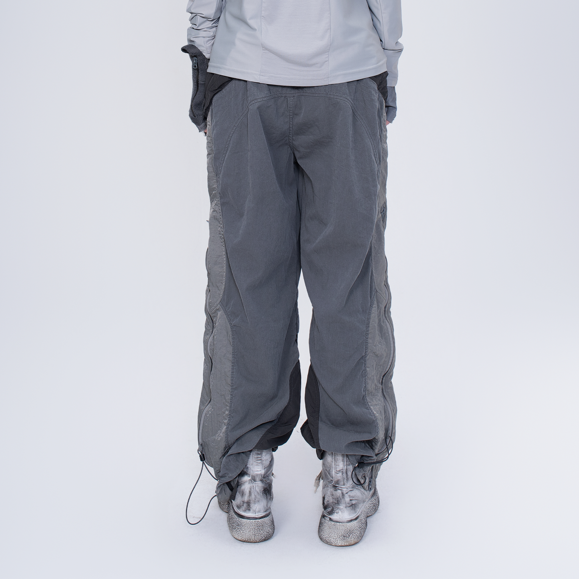 STEAM Deconstructed Zippered Spliced Wide-Leg Cargo Pants