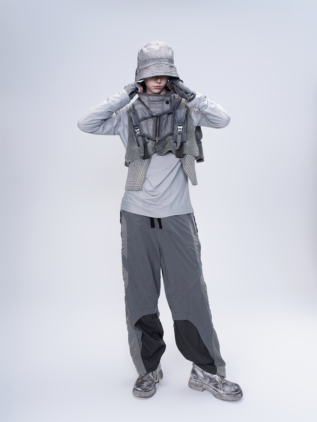 STEAM Deconstructed Zippered Spliced Wide-Leg Cargo Pants
