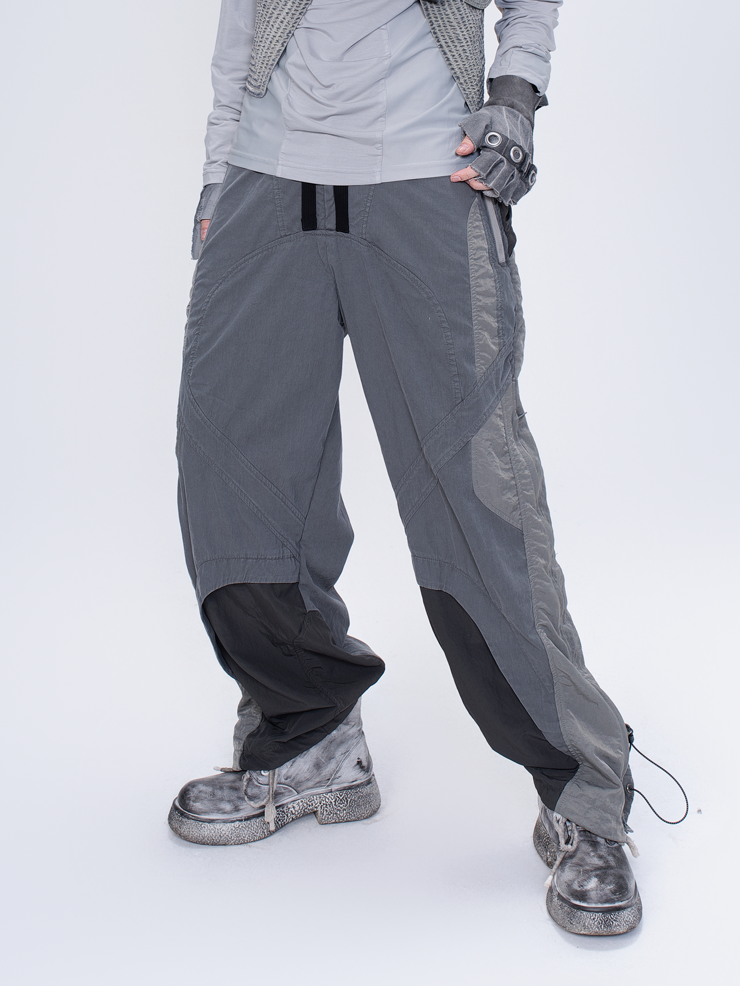 STEAM Deconstructed Zippered Spliced Wide-Leg Cargo Pants