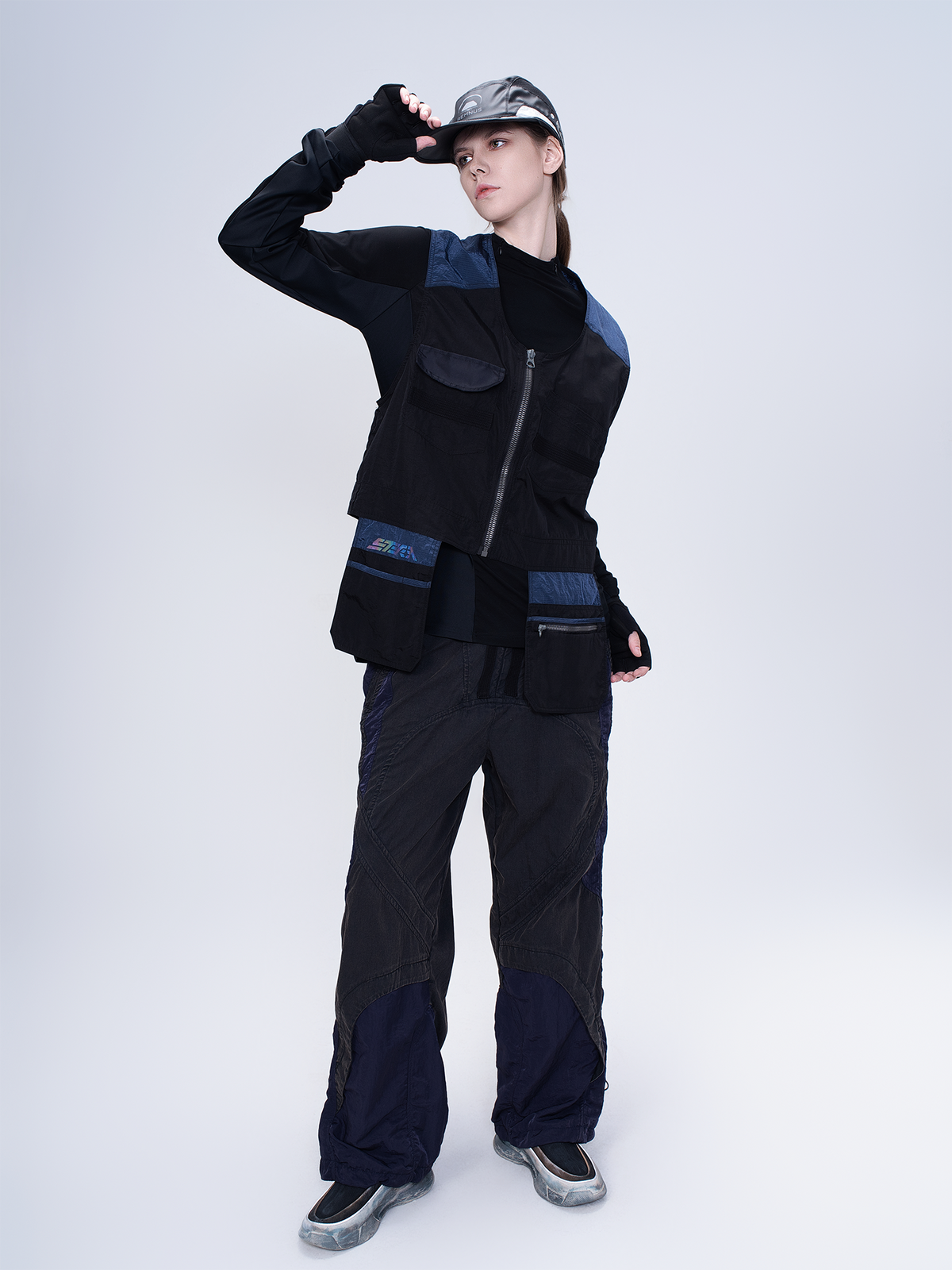 STEAM Deconstructed Zippered Spliced Wide-Leg Cargo Pants