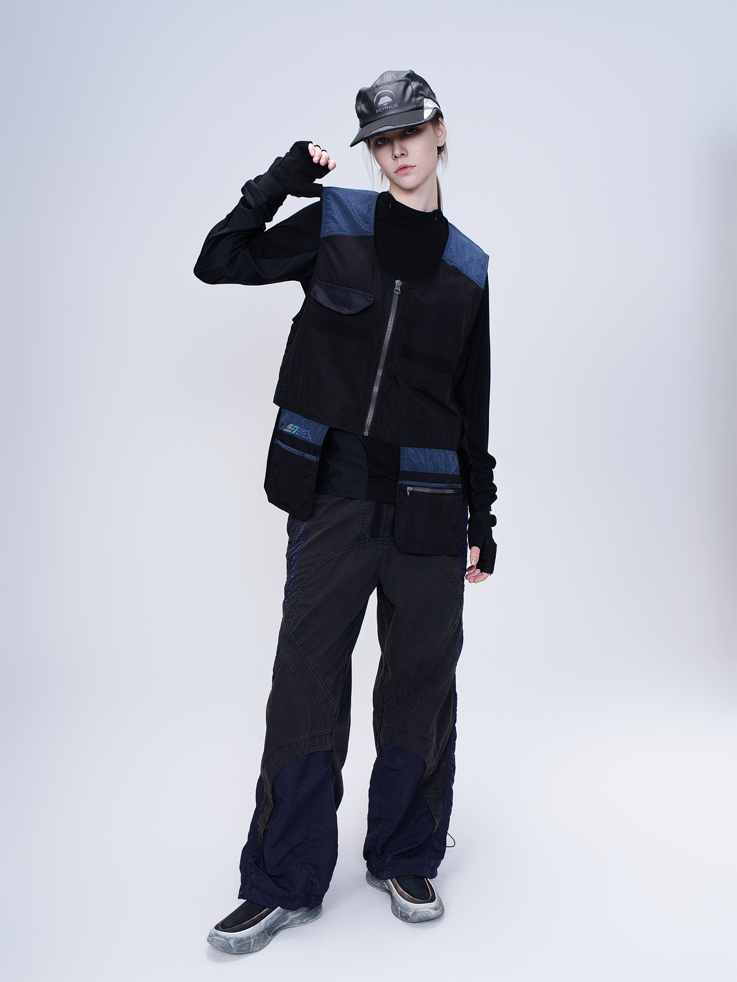 STEAM Deconstructed Zippered Spliced Wide-Leg Cargo Pants