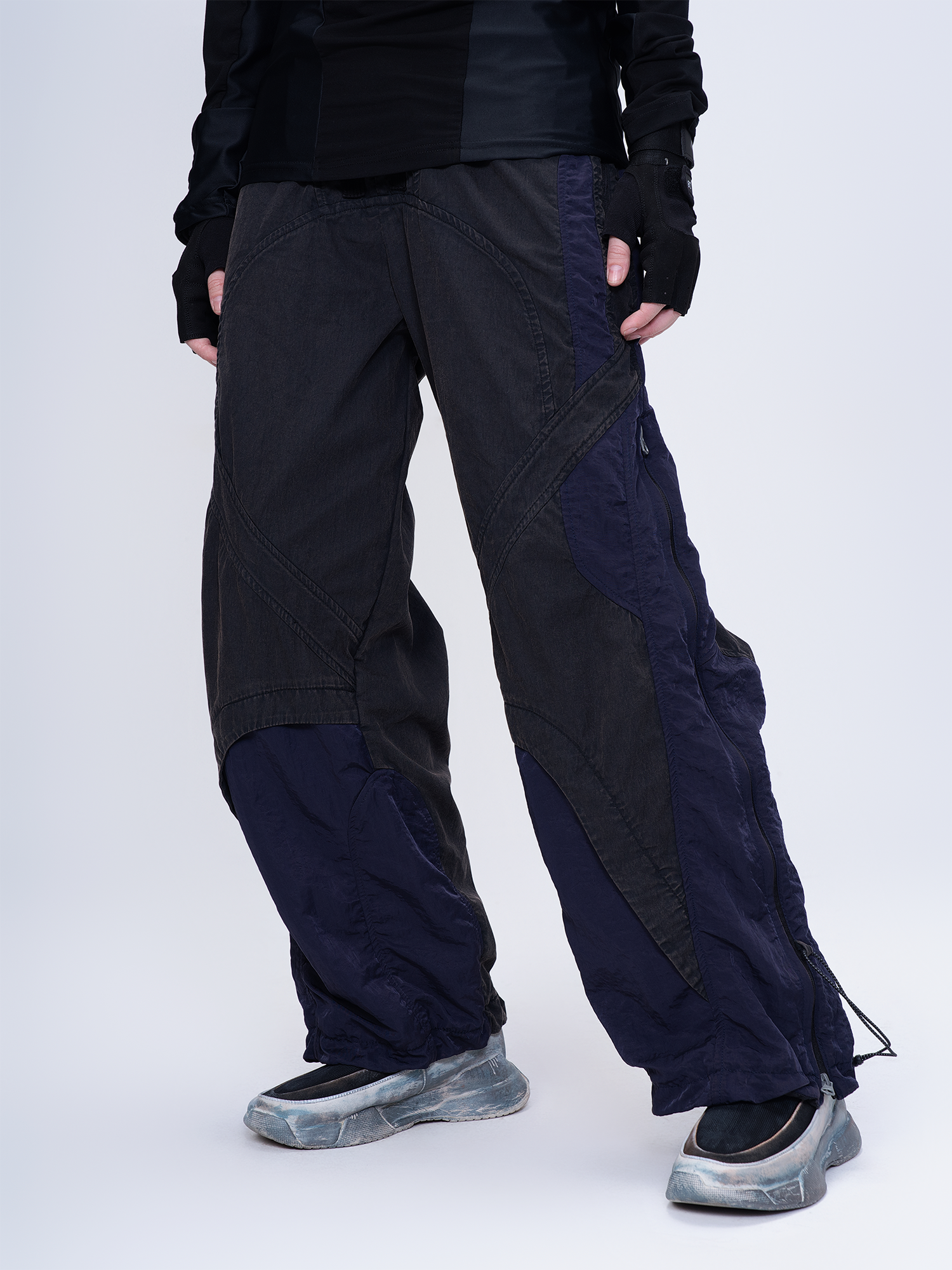STEAM Deconstructed Zippered Spliced Wide-Leg Cargo Pants