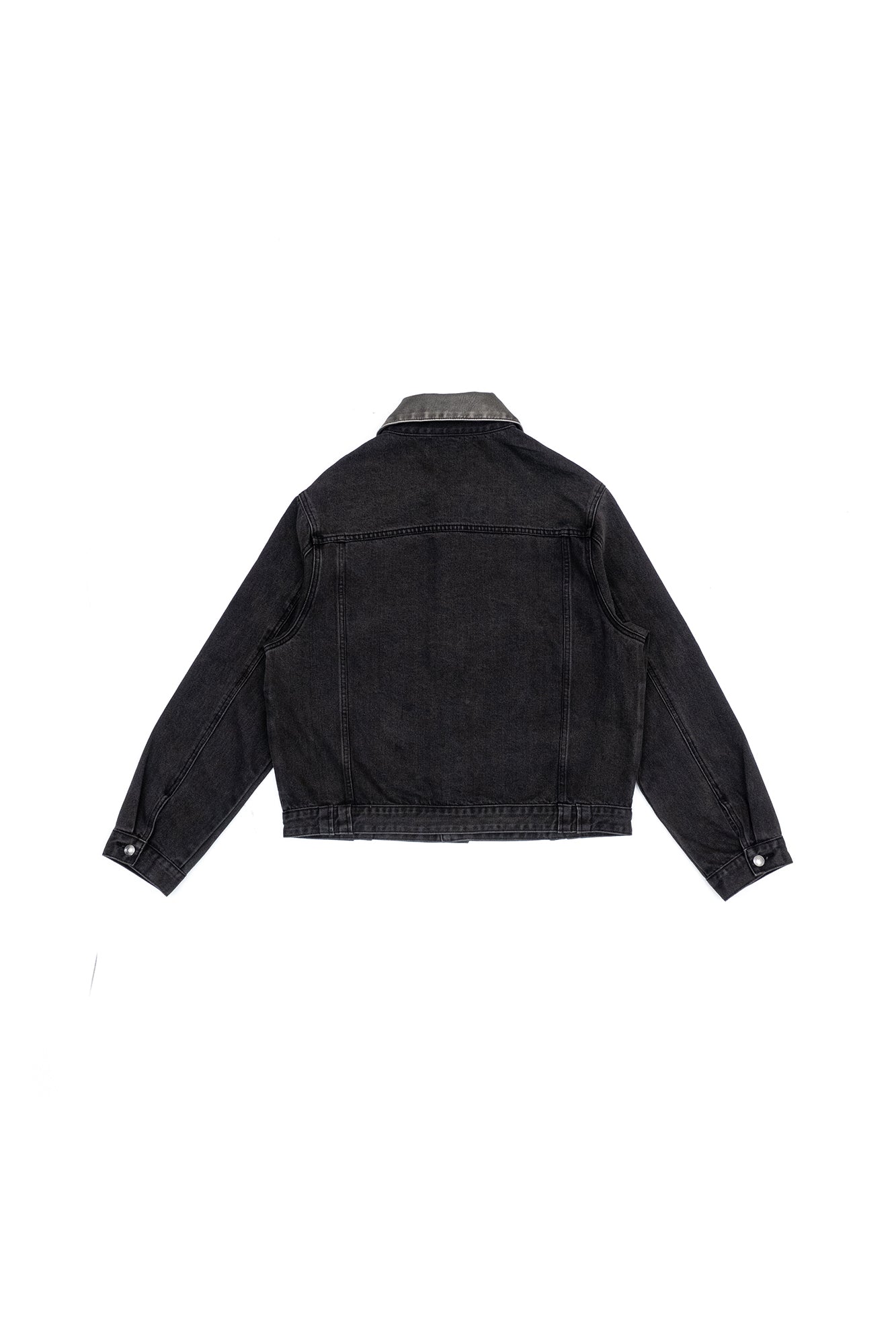 IN EXISTENCE Frayed PU Collar Denim Jacket