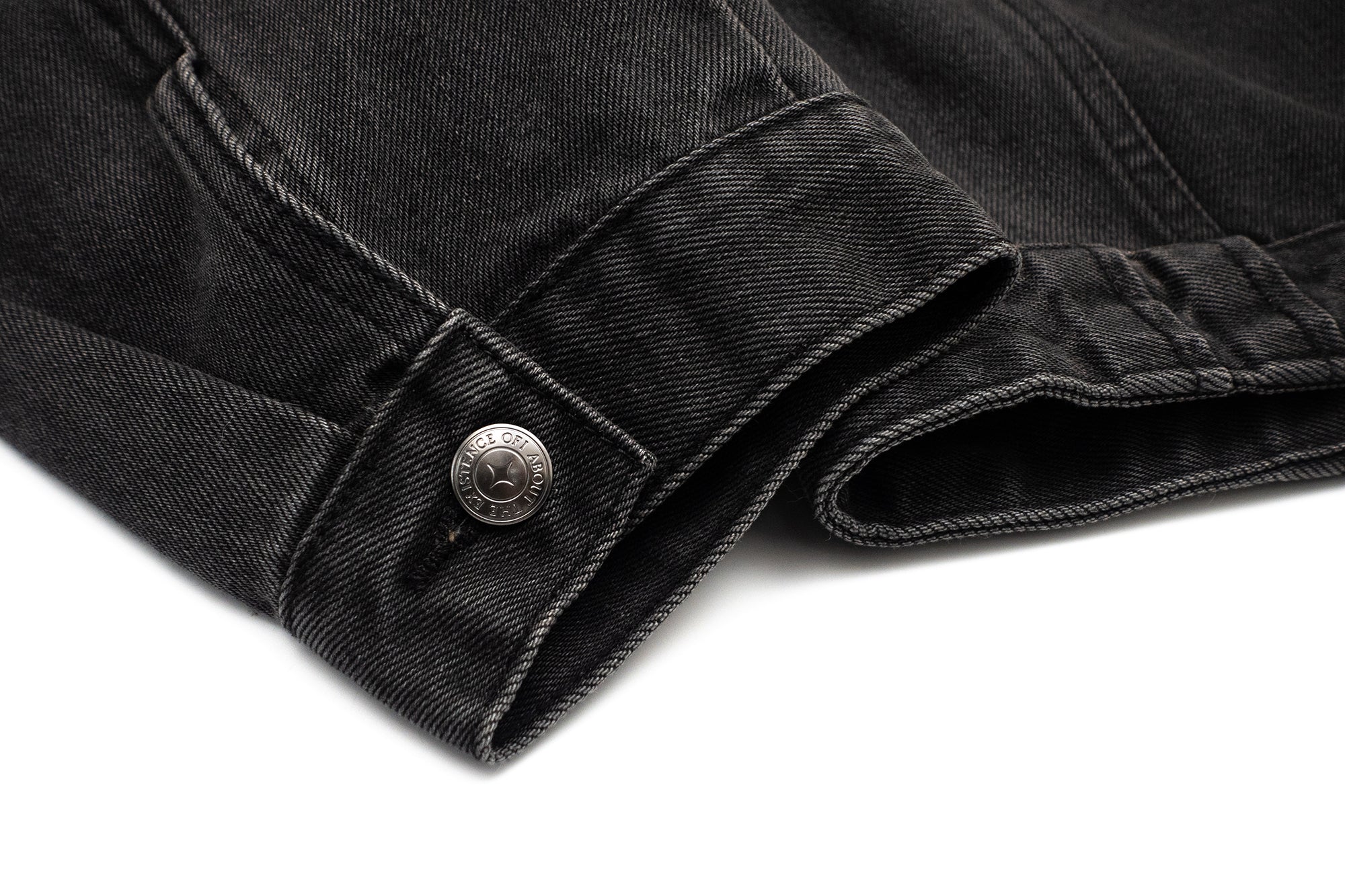IN EXISTENCE Frayed PU Collar Denim Jacket