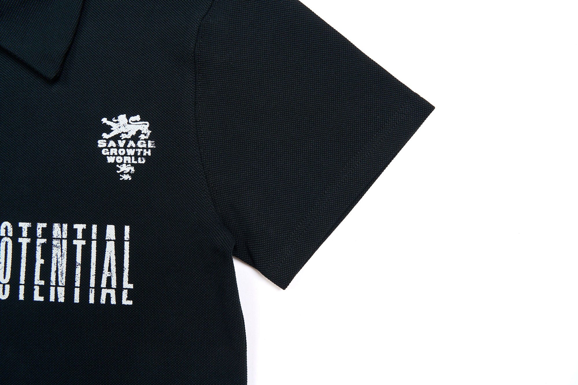 SAVAGEGROWTHWORLD No Wasted Potential Stripe-Back Polo T-Shirt, premium urban and streetwear designers apparel on PROJECTISR.com, SAVAGEGROWTHWORLD