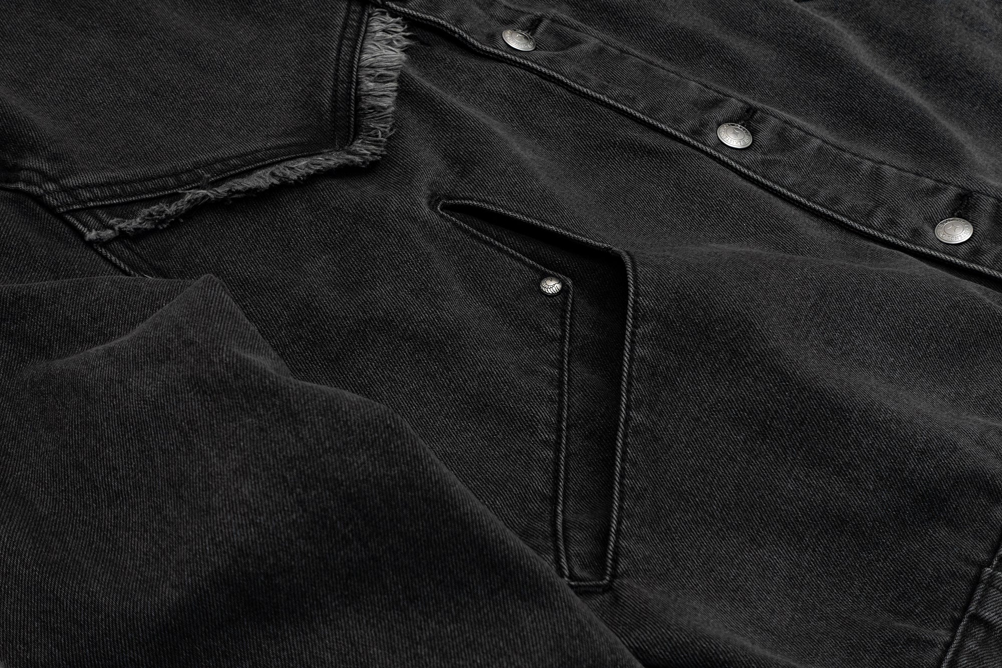 IN EXISTENCE Frayed PU Collar Denim Jacket