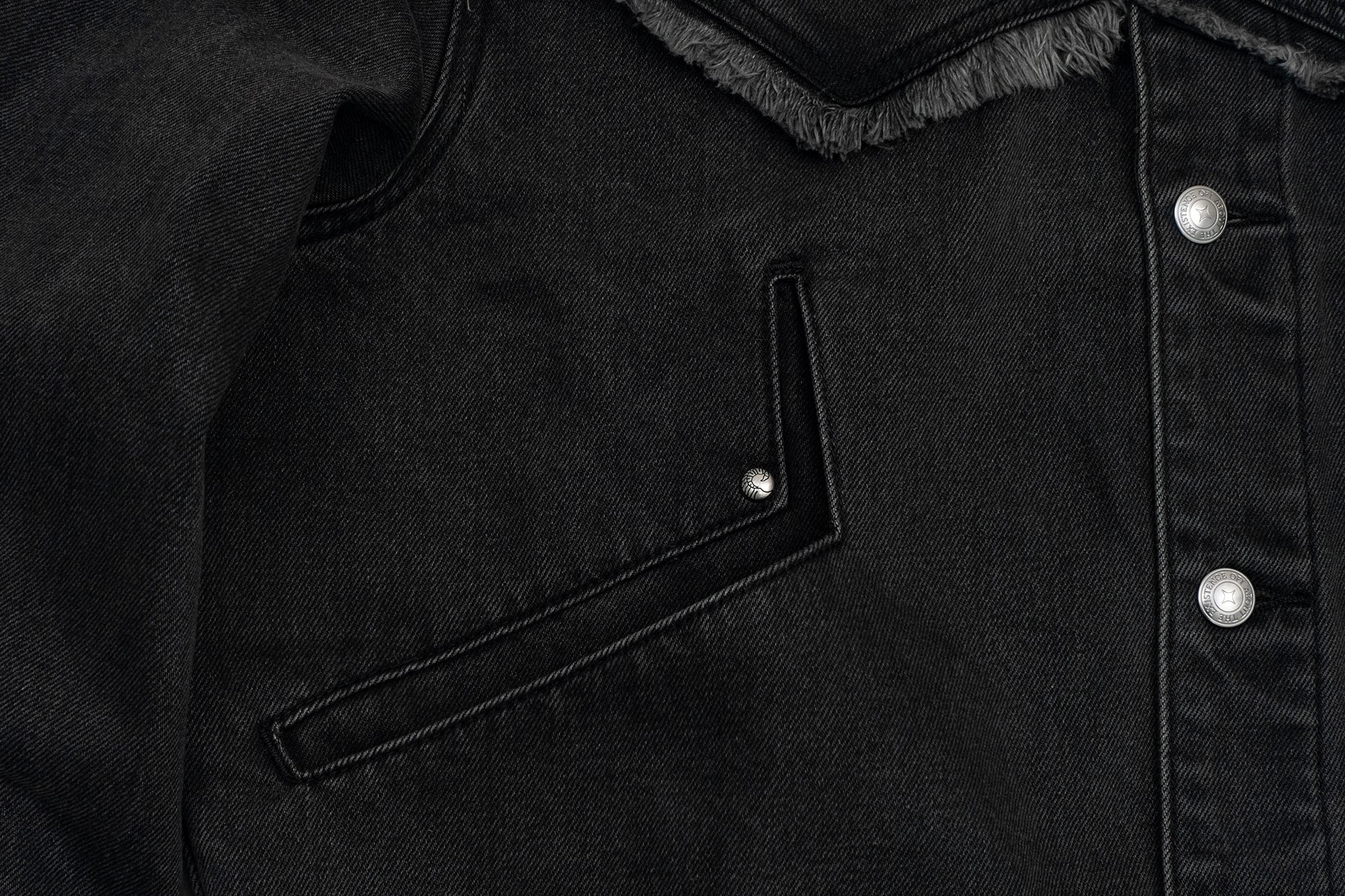 IN EXISTENCE Frayed PU Collar Denim Jacket