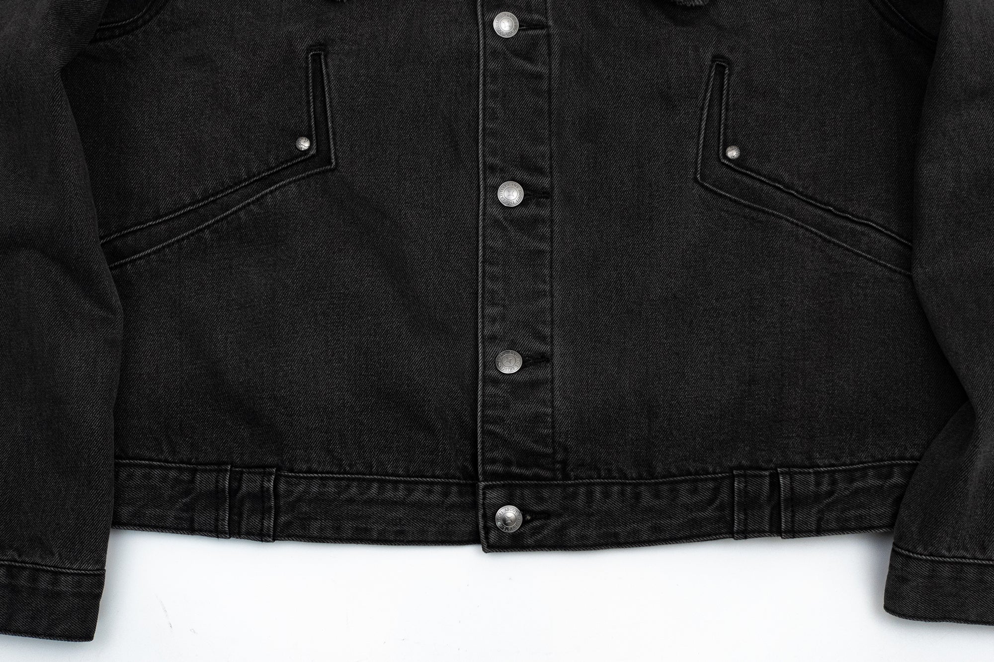 IN EXISTENCE Frayed PU Collar Denim Jacket