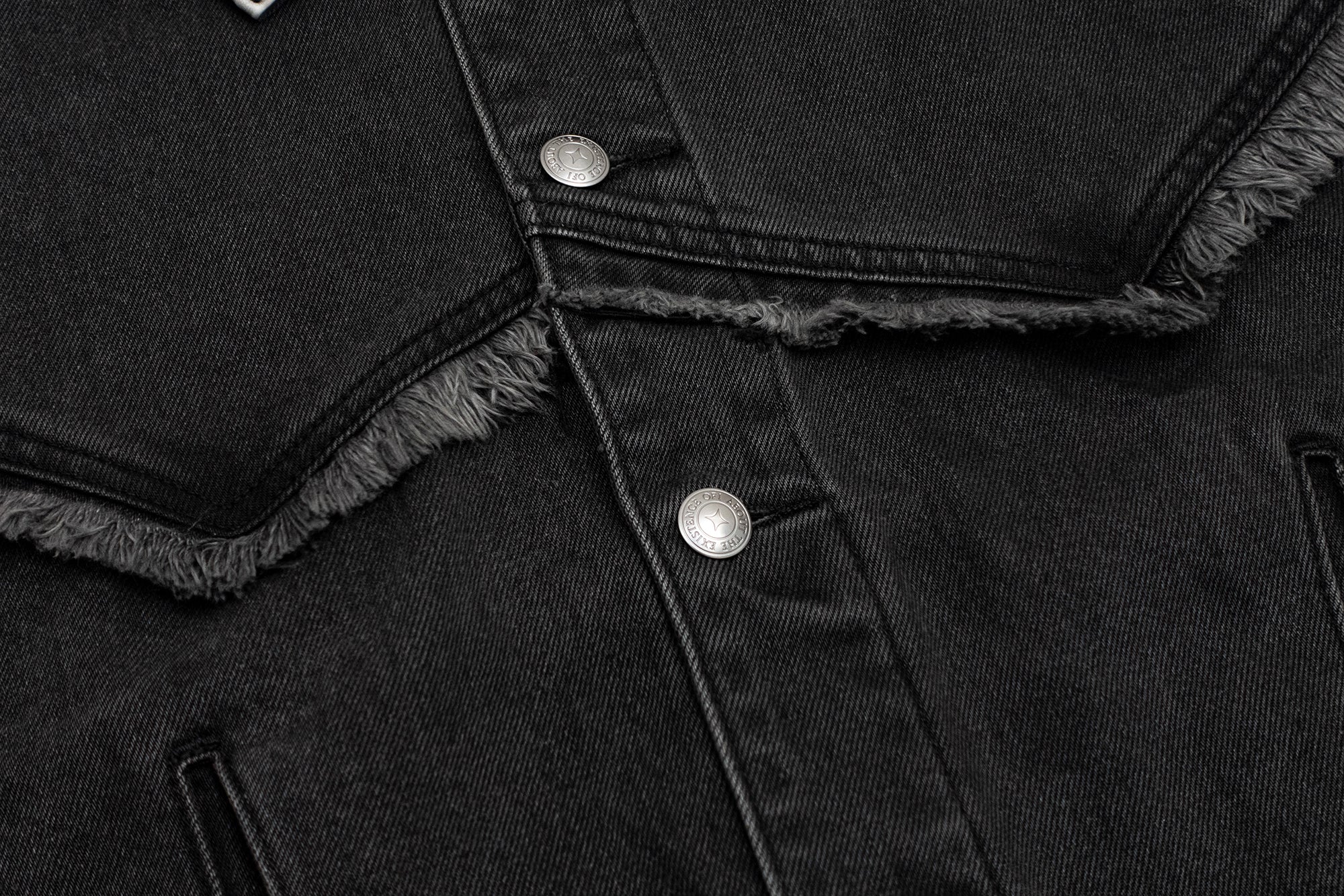 IN EXISTENCE Frayed PU Collar Denim Jacket