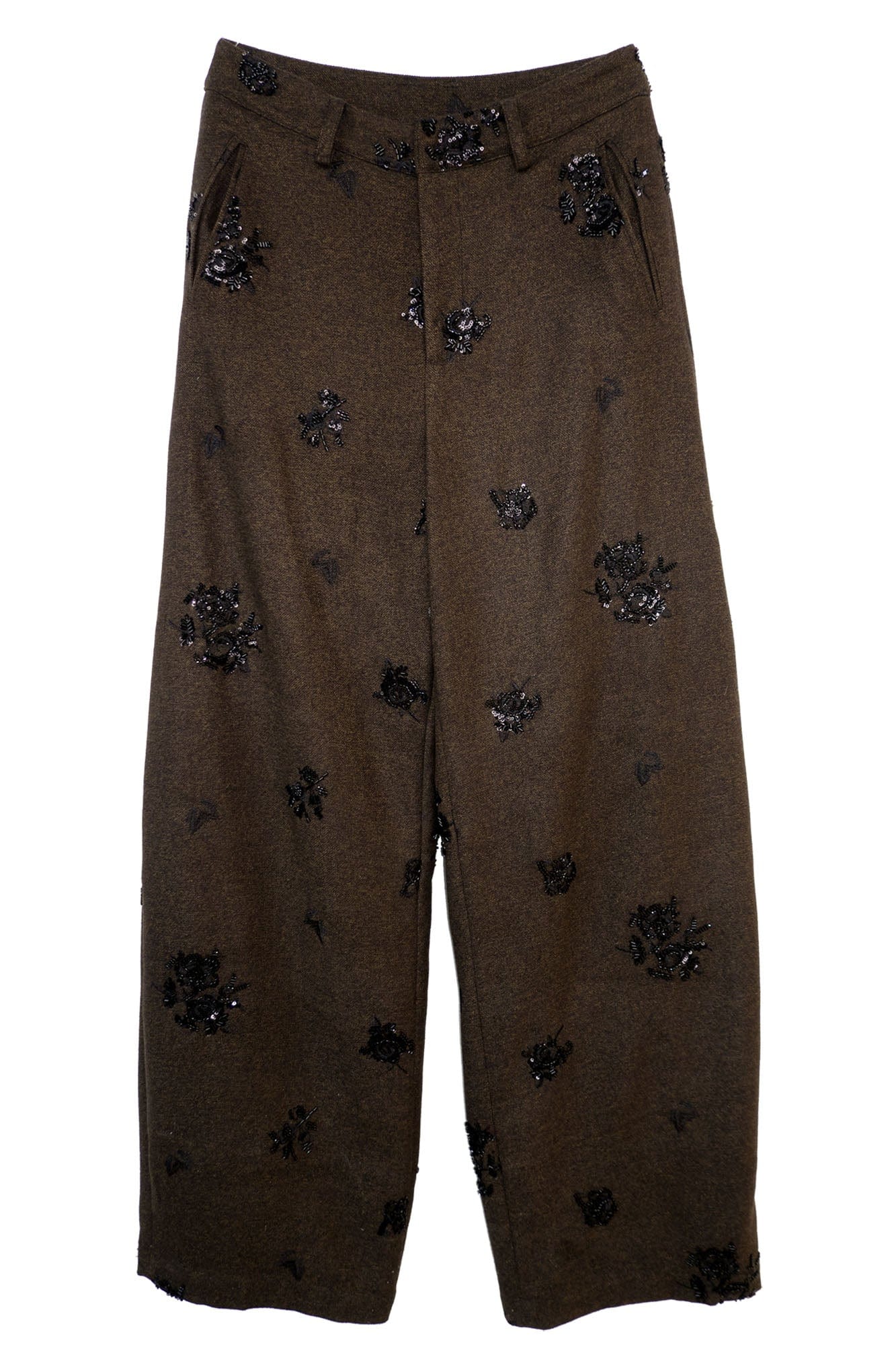 ORAL UTOPIA Embellished Sequin Embroidery Curved Pants, premium urban and streetwear designers apparel on PROJECTISR.com, ORAL UTOPIA