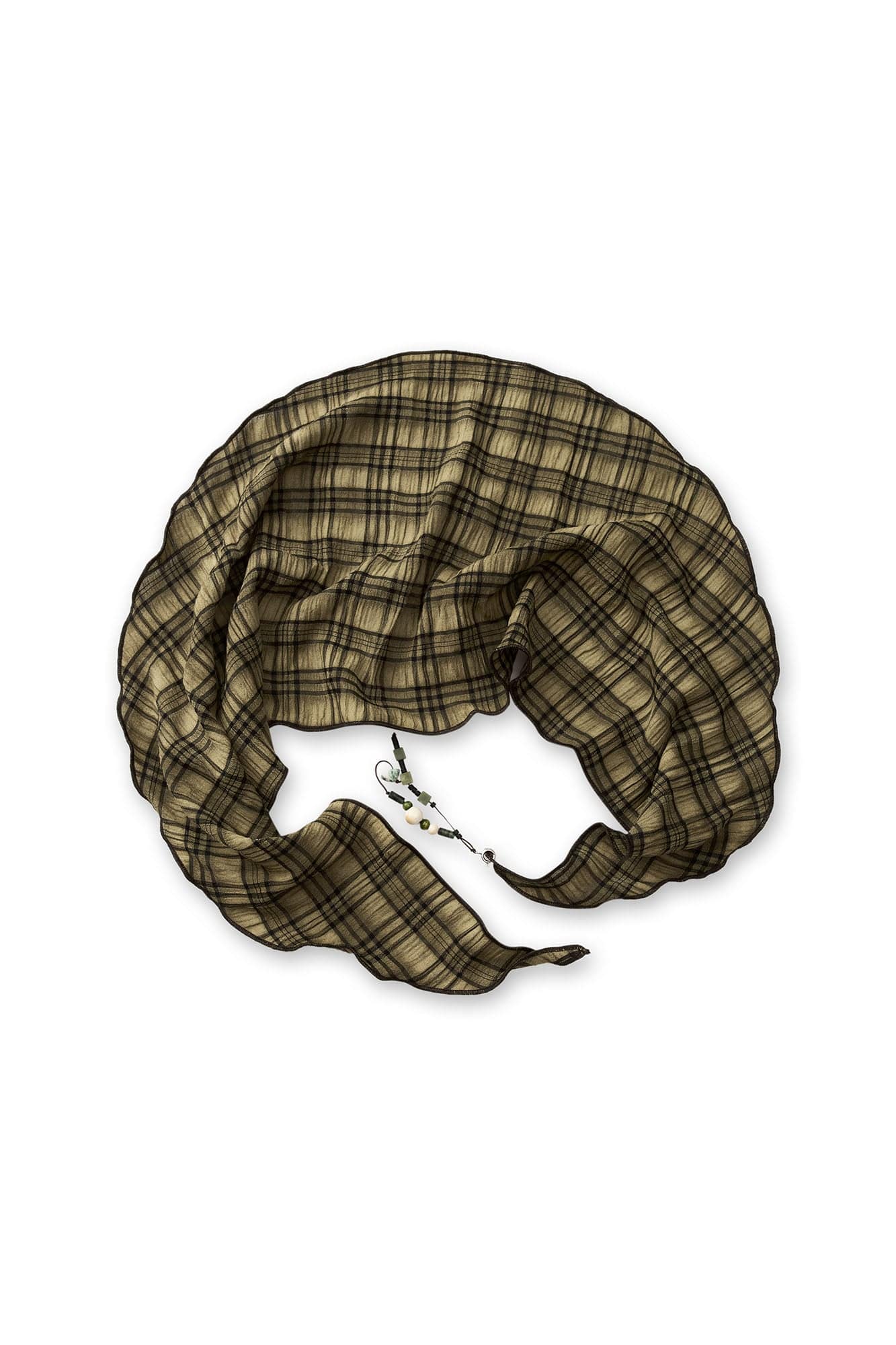 GONGHE REPUB Checked Beaded Pendant Scarf, premium urban and streetwear designers apparel on PROJECTISR.com, GONGHE REPUB