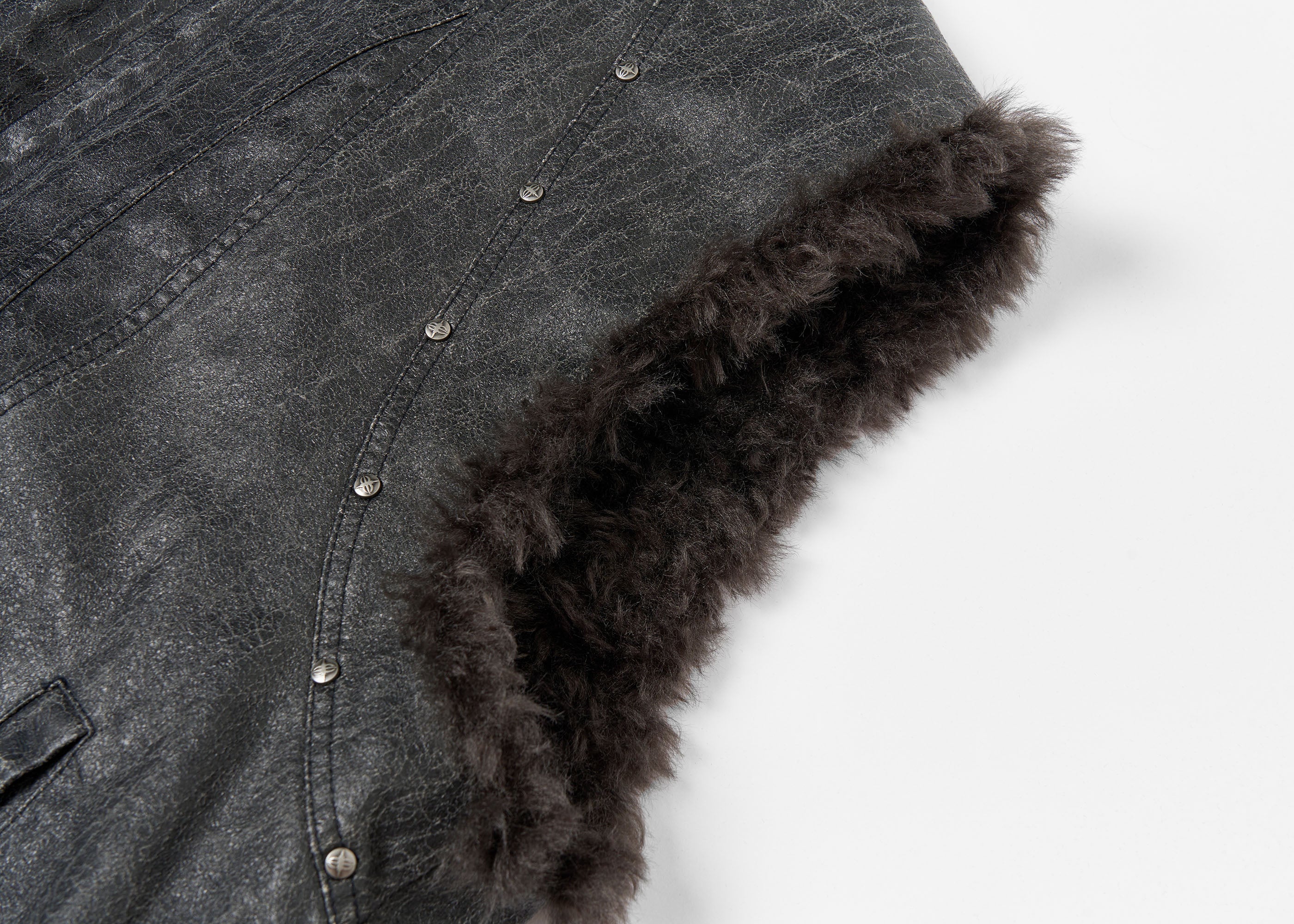 SAVAGEGROWTHWORLD Washed Faux Fur Lining Studded Vest