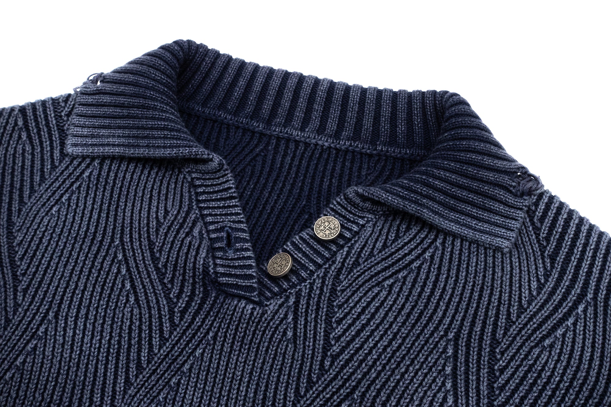 IN EXISTENCE Distressed Chevron Collared Sweater