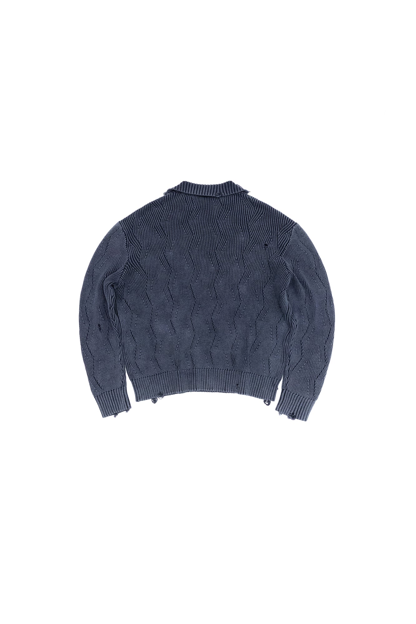 IN EXISTENCE Distressed Chevron Collared Sweater