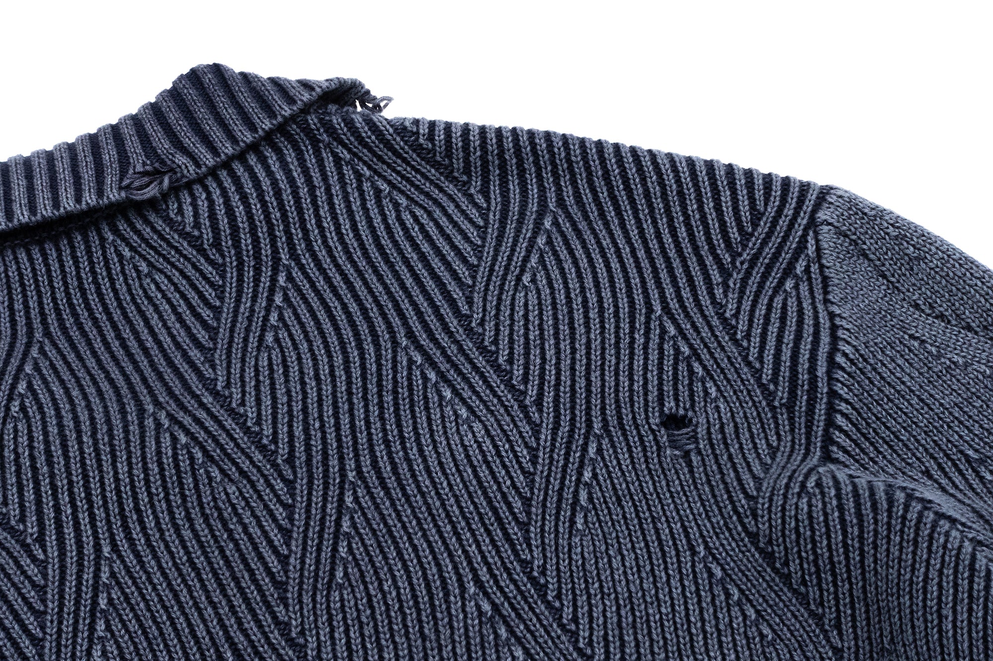 IN EXISTENCE Distressed Chevron Collared Sweater
