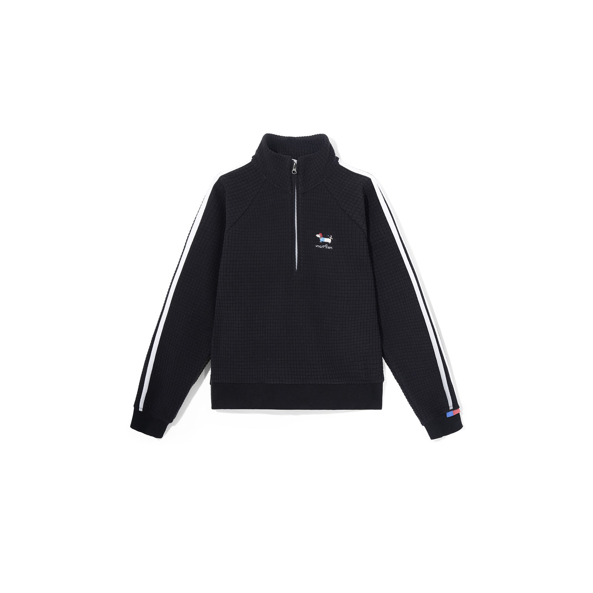 UMAMIISM Waffle Side Stripe Embroidered Half-Zip Pullover, premium urban and streetwear designers apparel on PROJECTISR.com, UMAMIISM