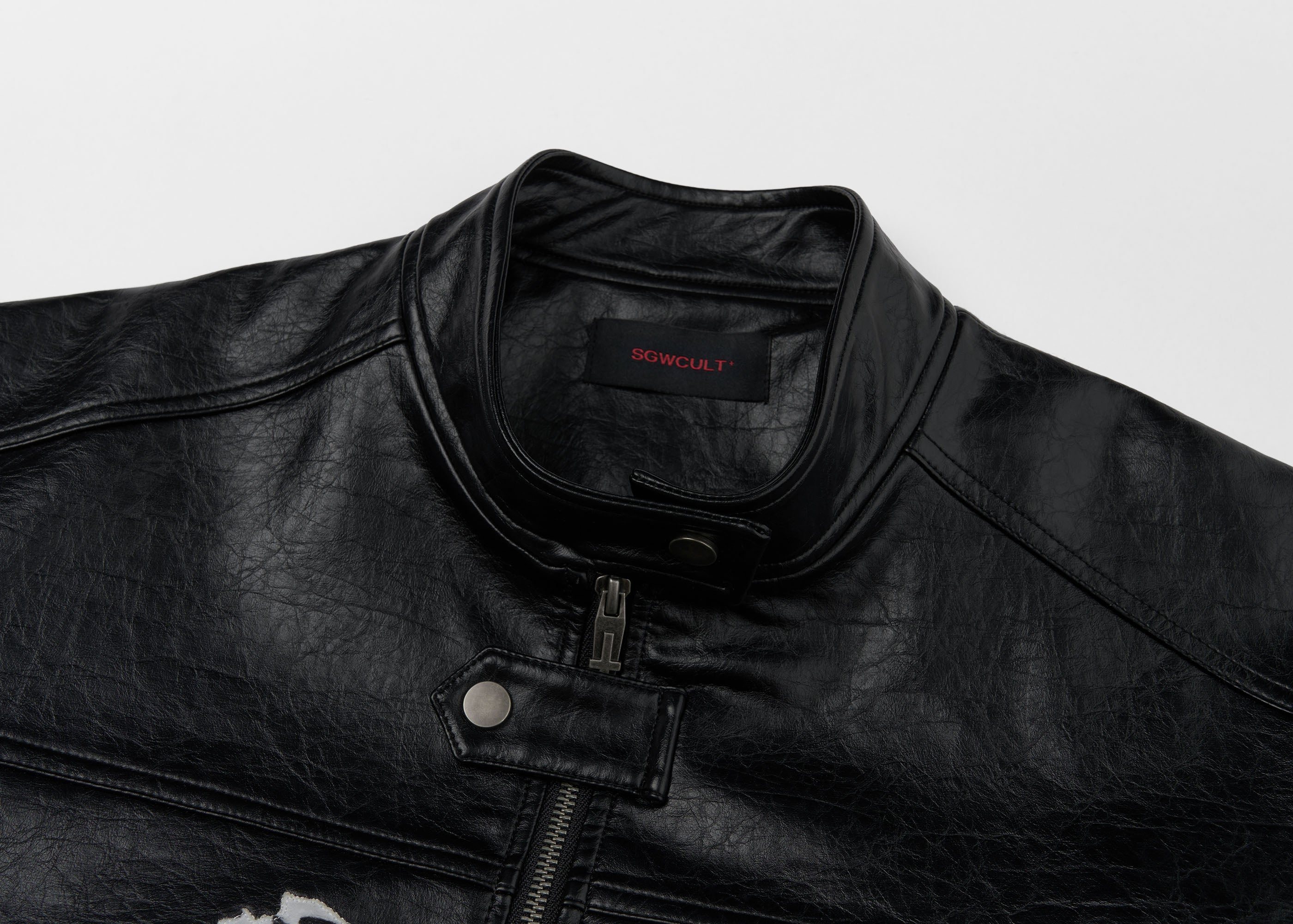 SAVAGEGROWTHWORLD Horse Patch Faux Leather Moto Jacket