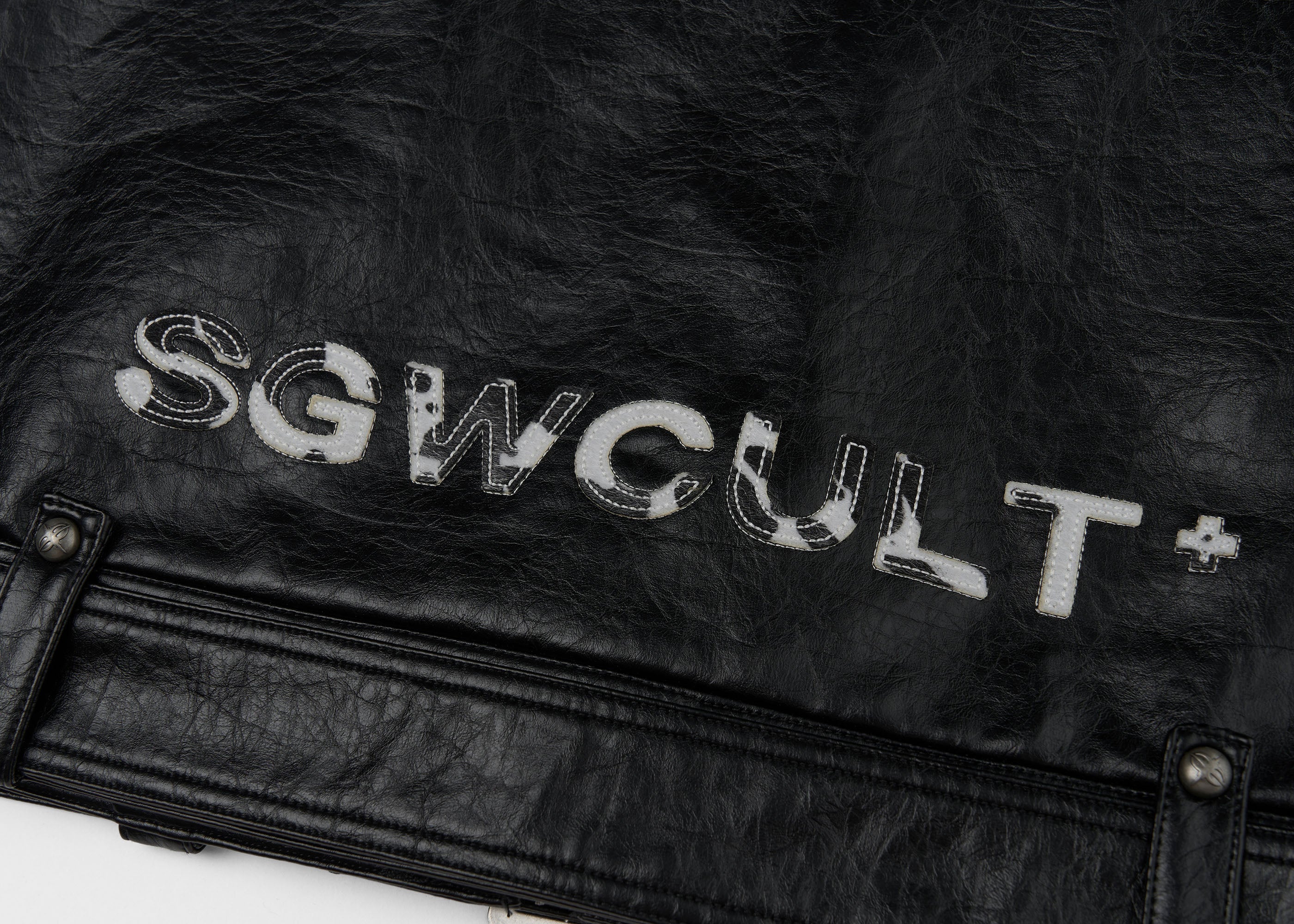 SAVAGEGROWTHWORLD Horse Patch Faux Leather Moto Jacket