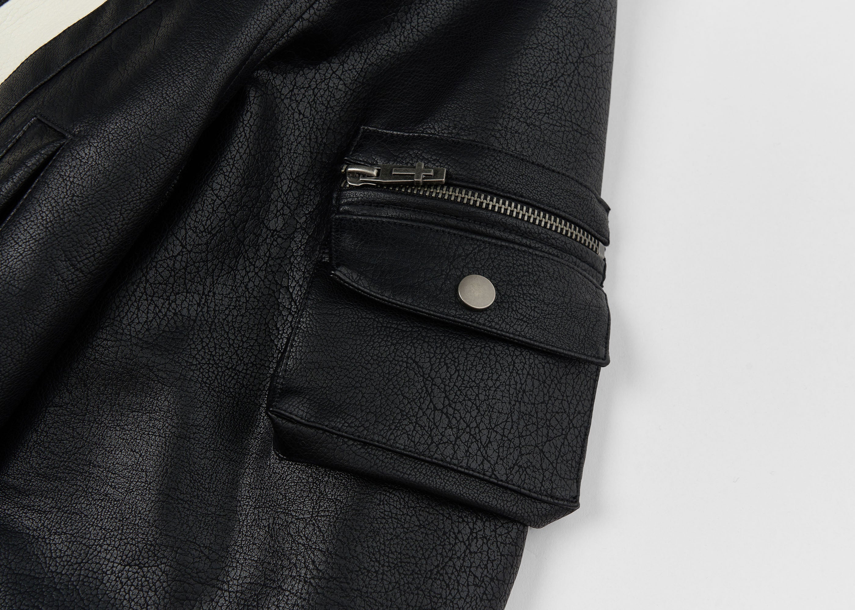 SAVAGEGROWTHWORLD Striped Faux Leather Padded Bomber Jacket