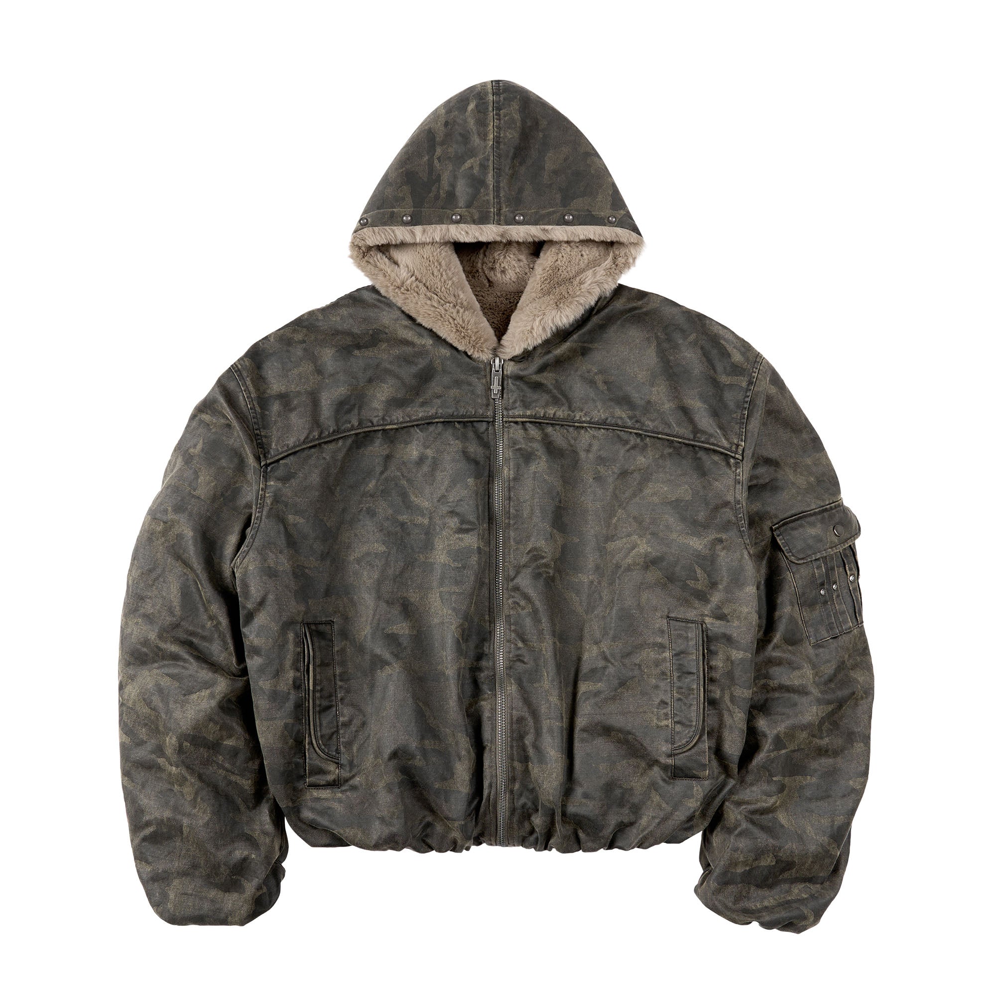 SAVAGEGROWTHWORLD Camo Faux Fur Lining Bomber Jacket