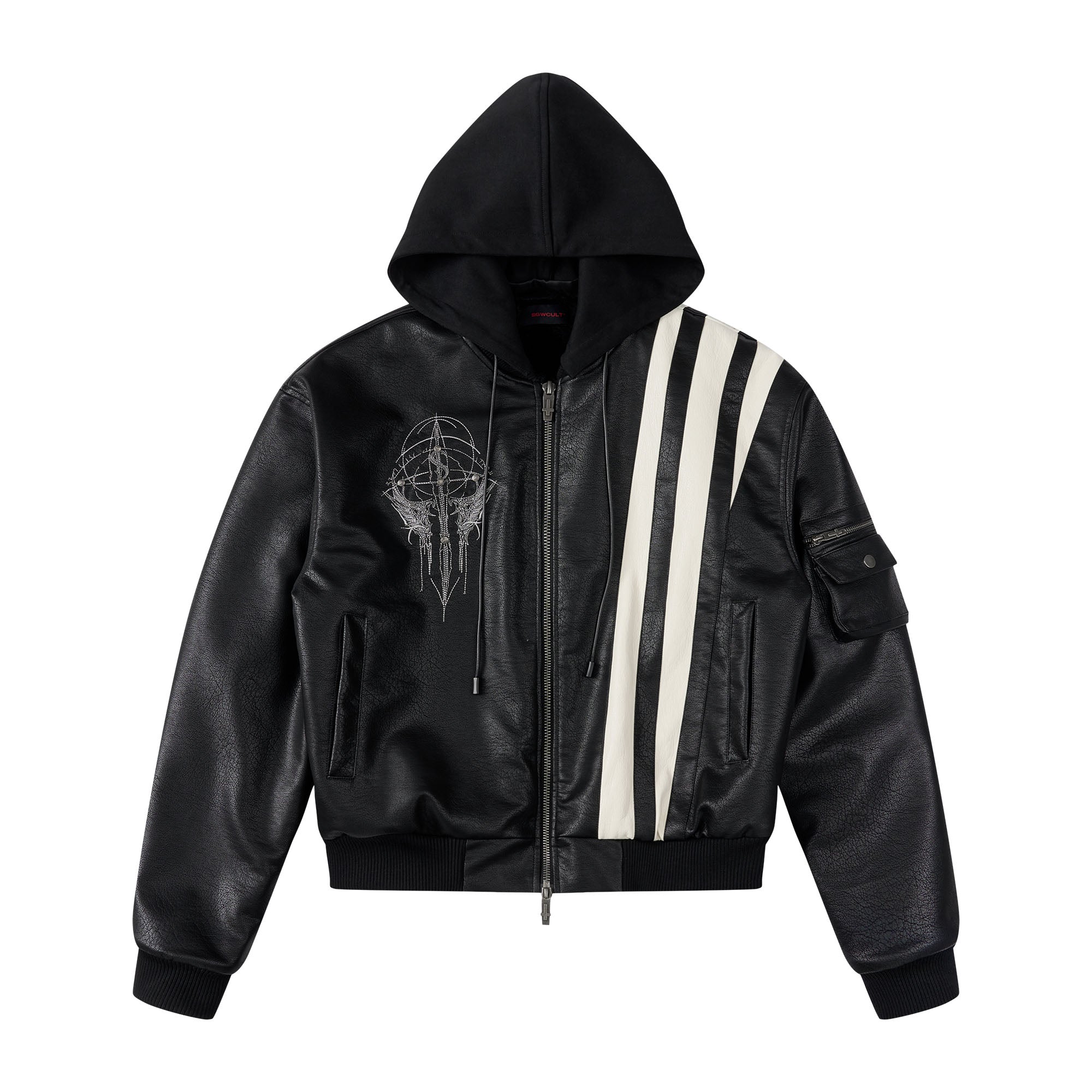 SAVAGEGROWTHWORLD Striped Faux Leather Padded Bomber Jacket