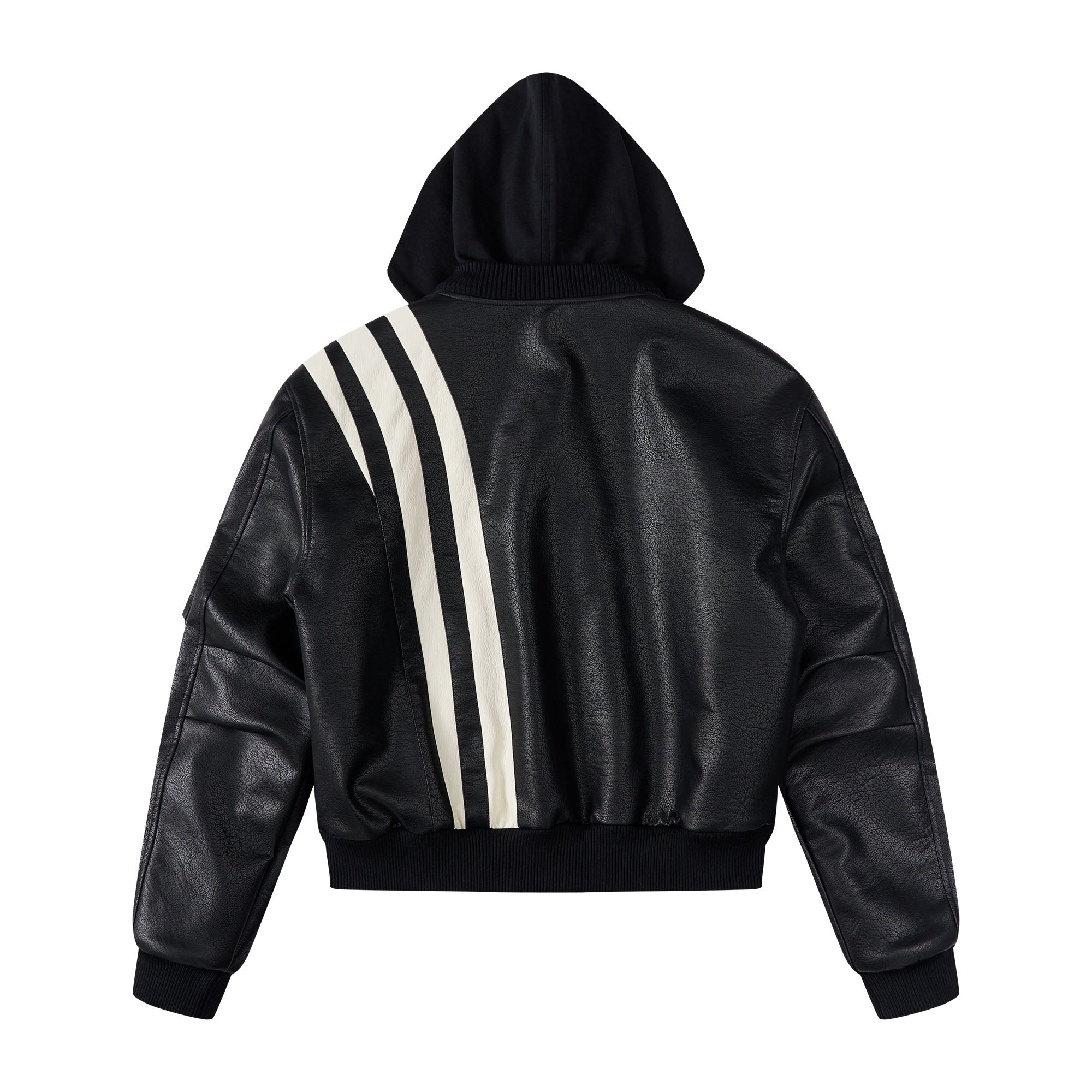 SAVAGEGROWTHWORLD Striped Faux Leather Padded Bomber Jacket