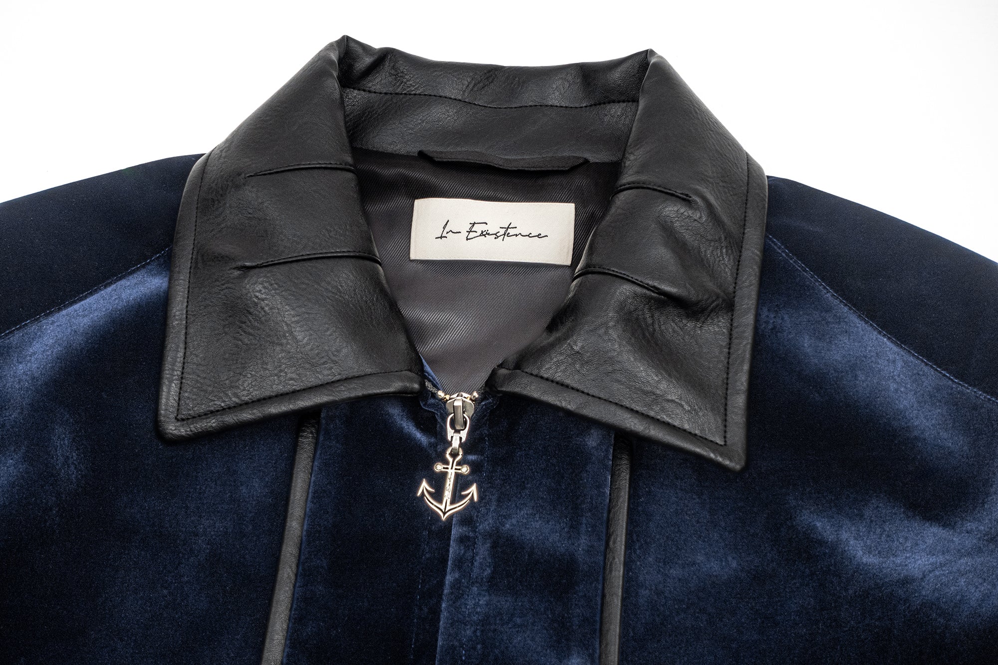 IN EXISTENCE Velvet Faux Leather Collar Jacket