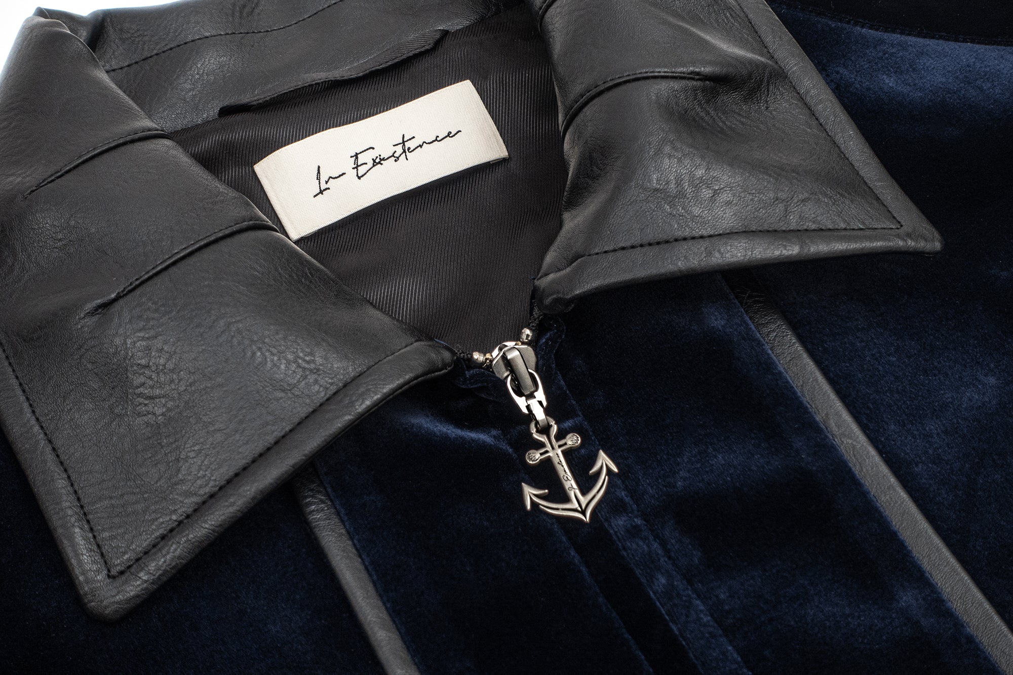IN EXISTENCE Velvet Faux Leather Collar Jacket