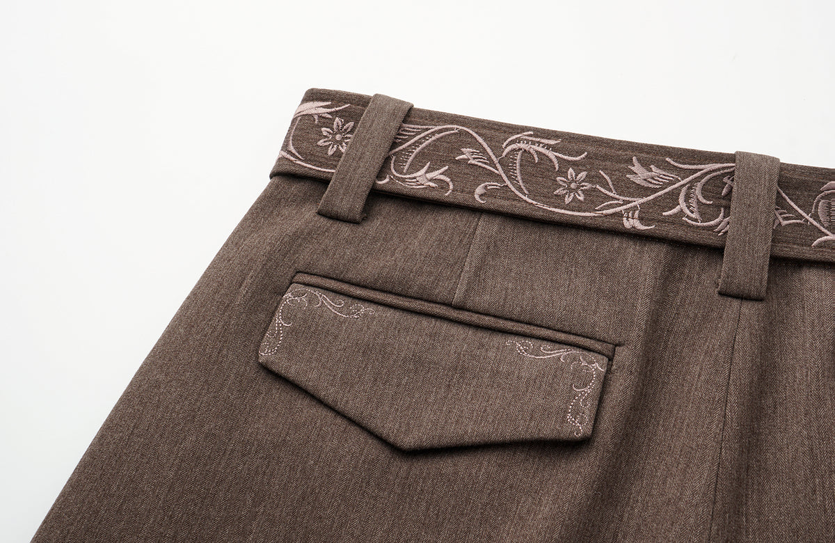 ELETEIZE Vine Embroidered Wide-Leg Trousers