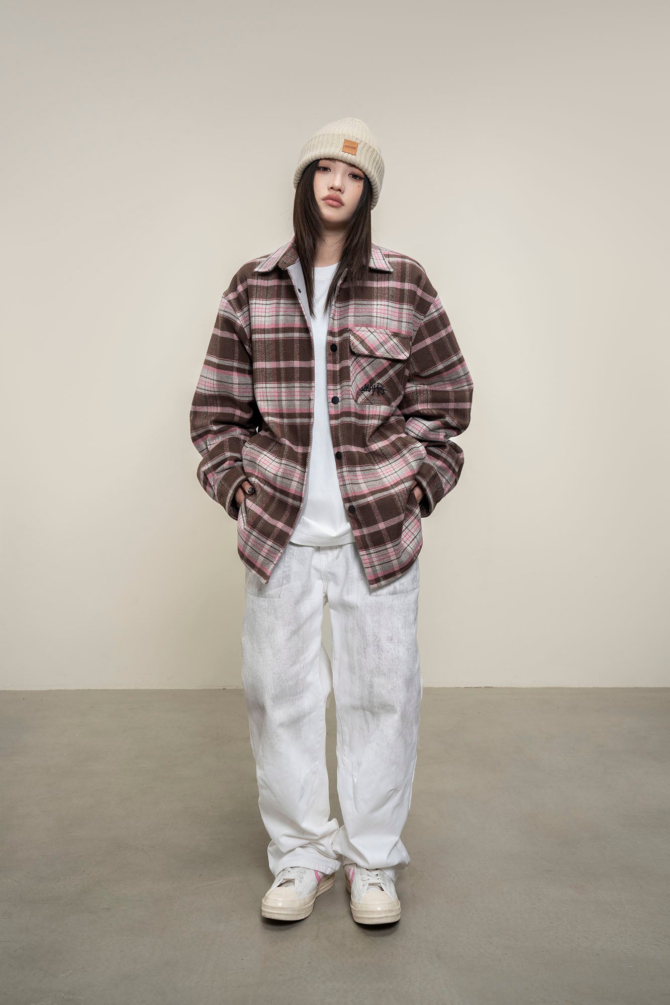 MAKEMORE Plaid Flap Pocket Oversized Shirt