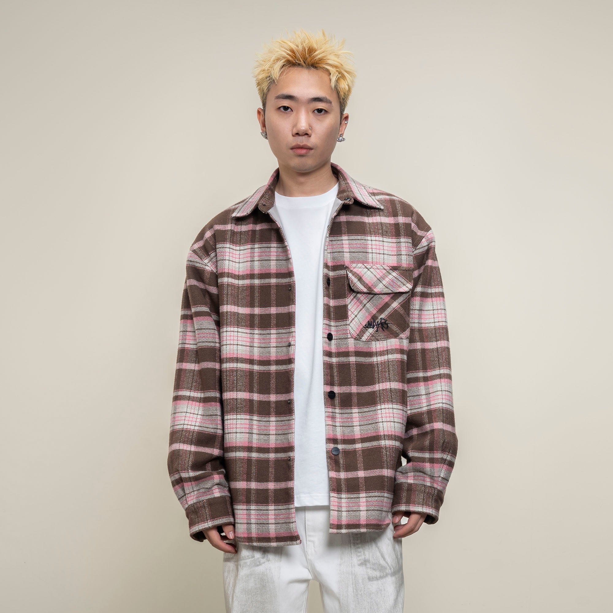 MAKEMORE Plaid Flap Pocket Oversized Shirt