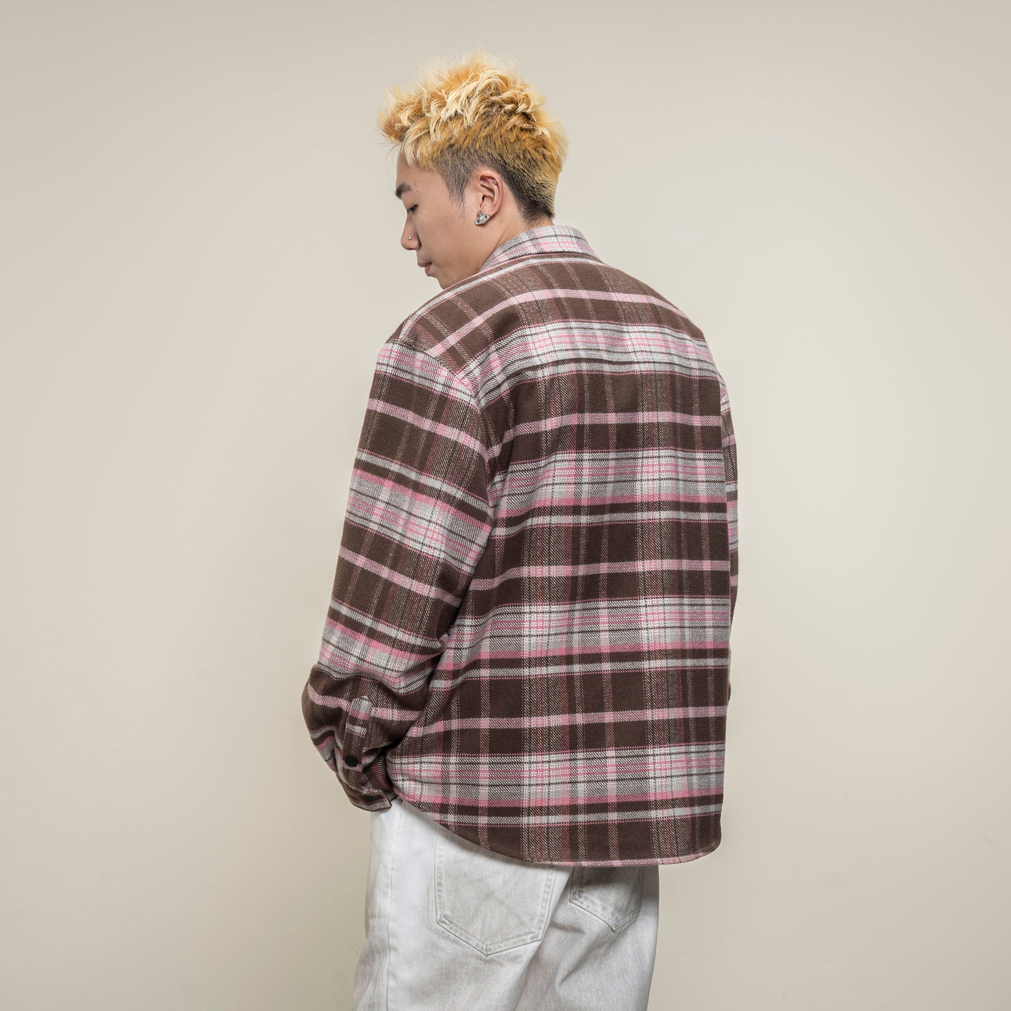 MAKEMORE Plaid Flap Pocket Oversized Shirt