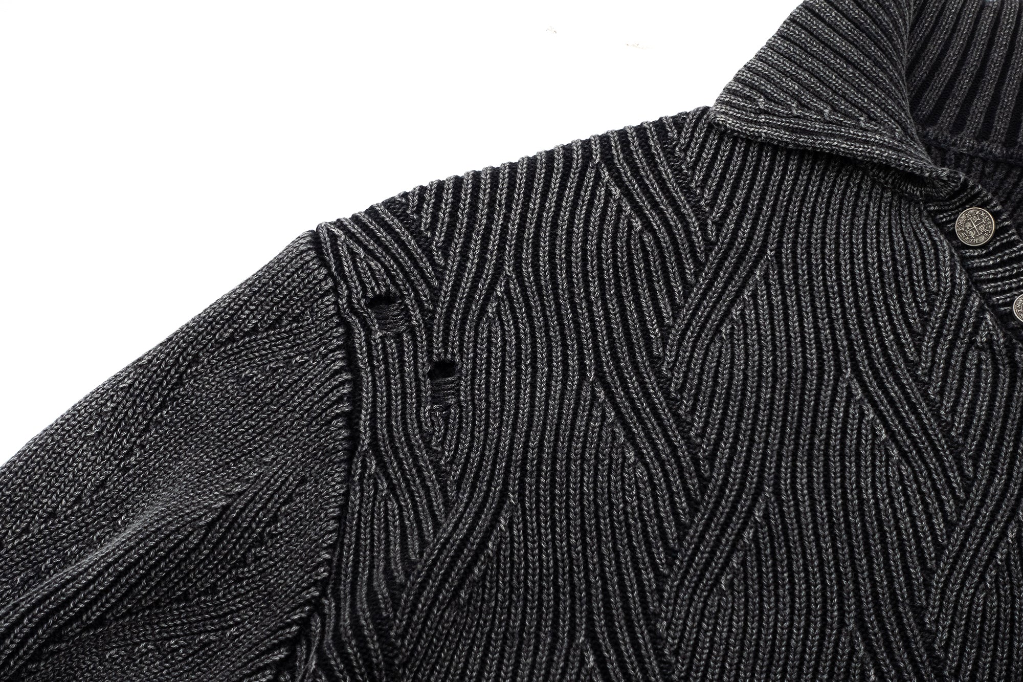 IN EXISTENCE Distressed Chevron Collared Sweater