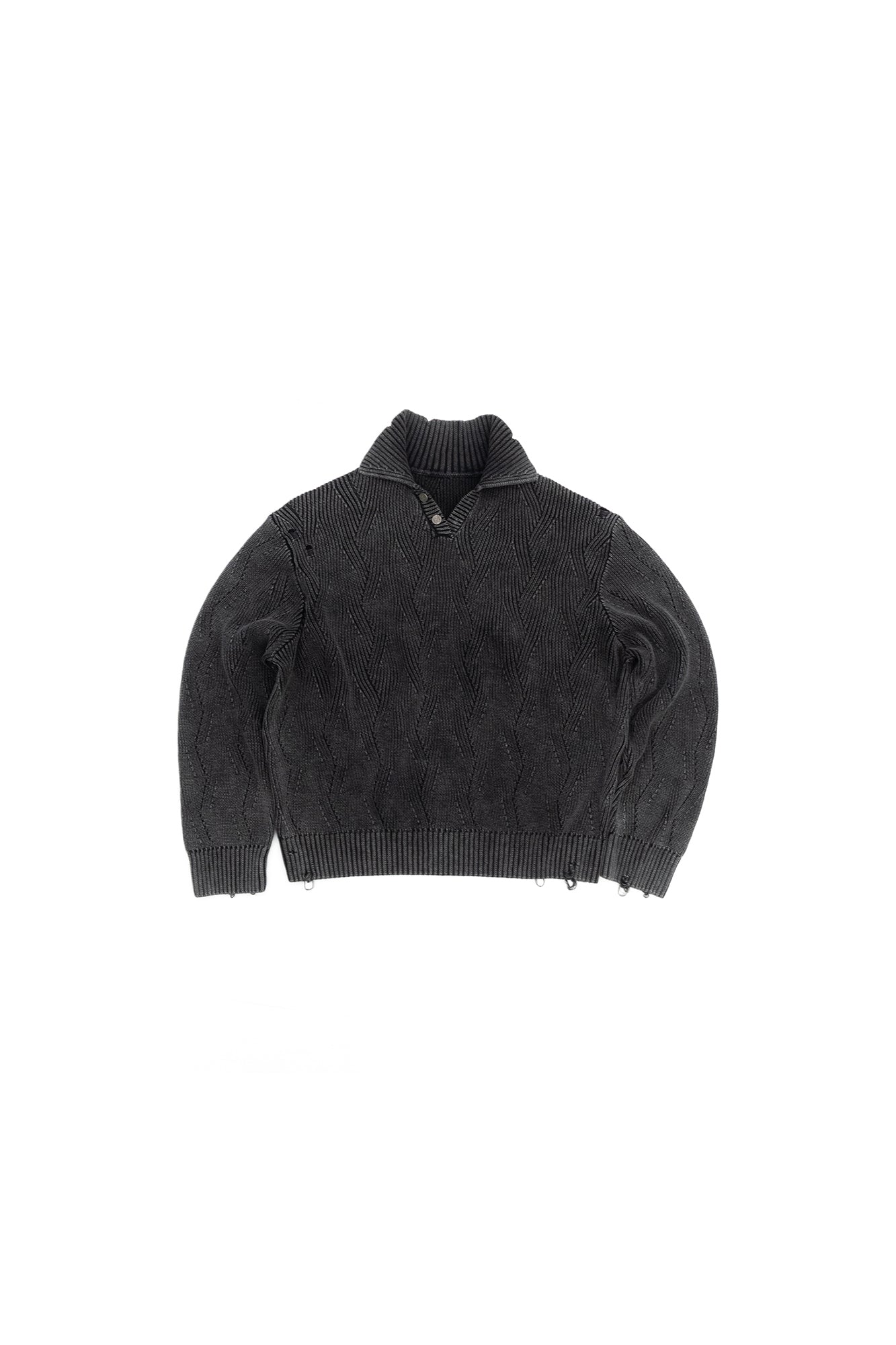 IN EXISTENCE Distressed Chevron Collared Sweater