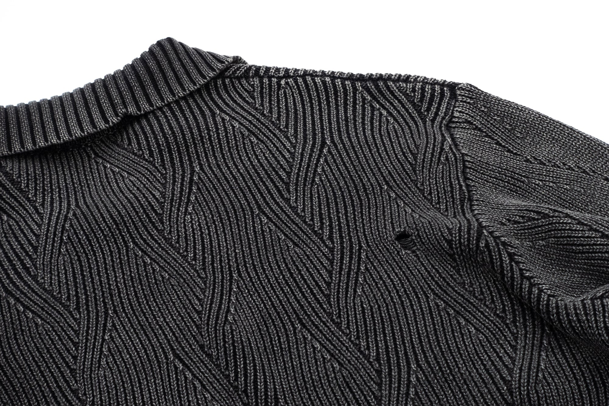IN EXISTENCE Distressed Chevron Collared Sweater