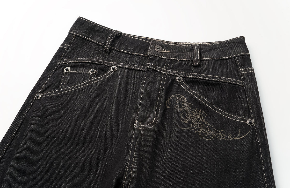 ELETEIZE Laser-Burned Curved Jeans