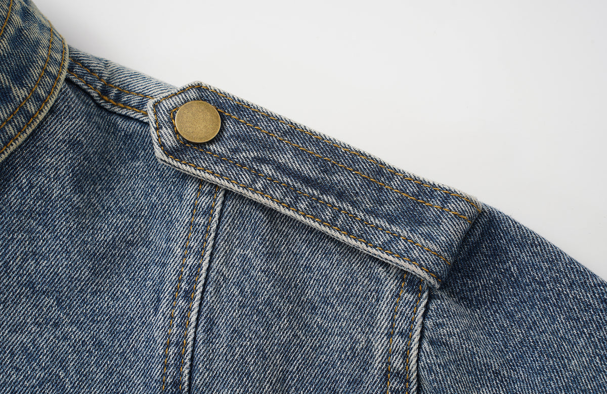 BOTANIC Washed Distressed Denim Biker Jacket