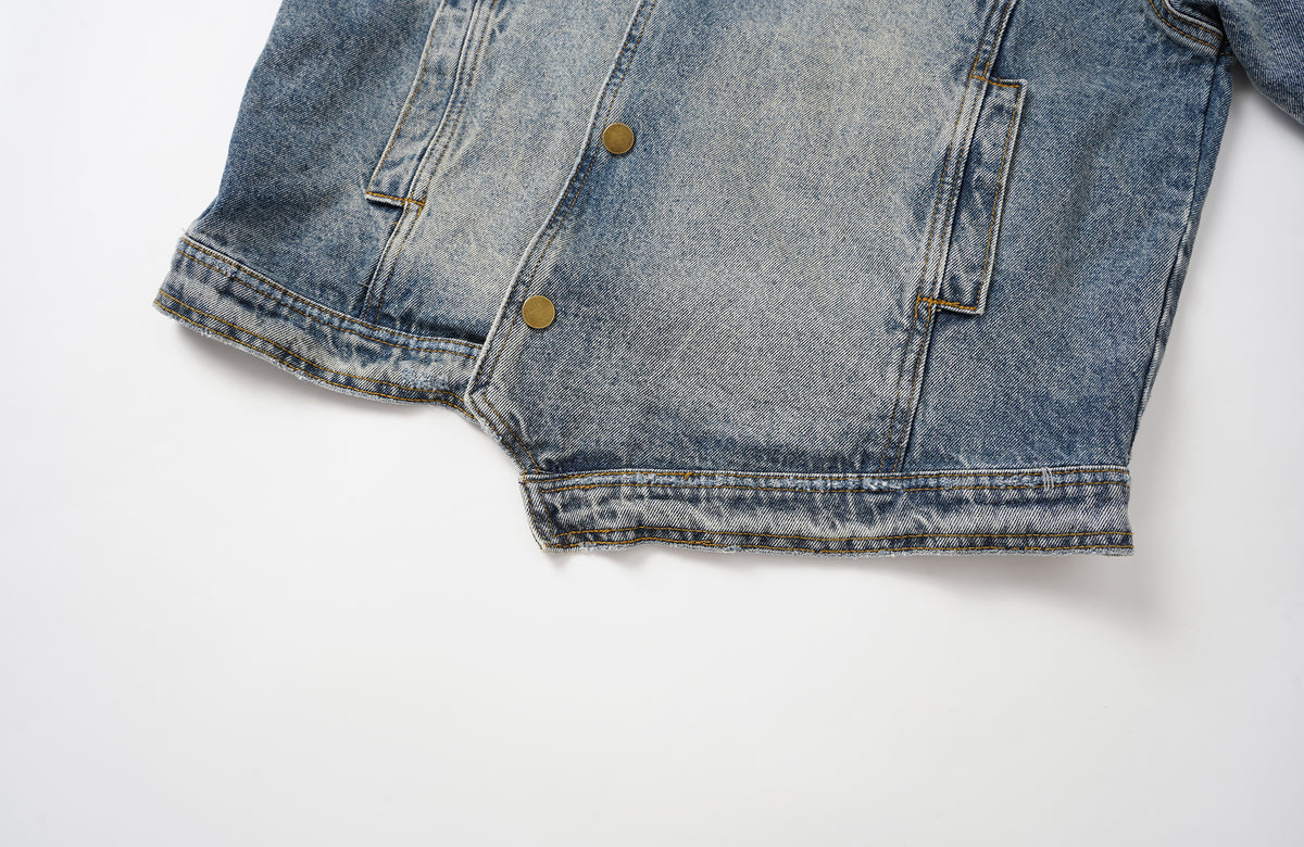 BOTANIC Washed Distressed Denim Biker Jacket