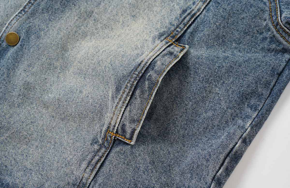 BOTANIC Washed Distressed Denim Biker Jacket