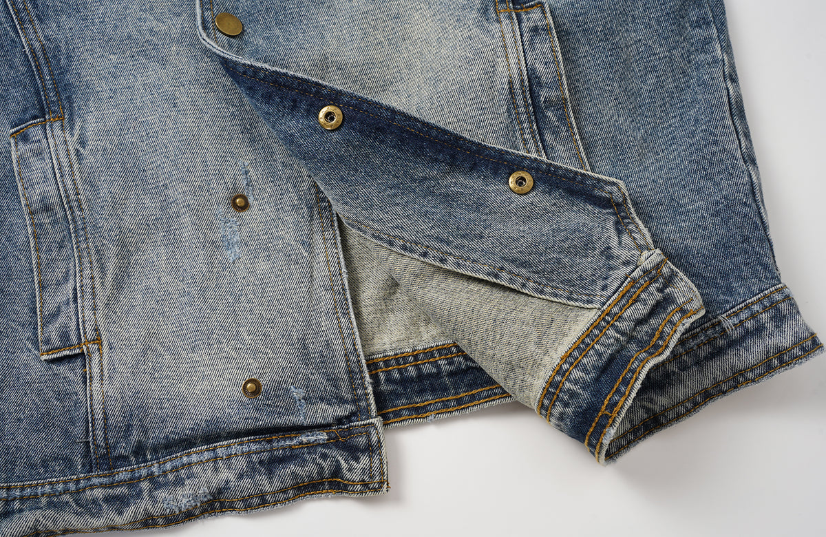 BOTANIC Washed Distressed Denim Biker Jacket