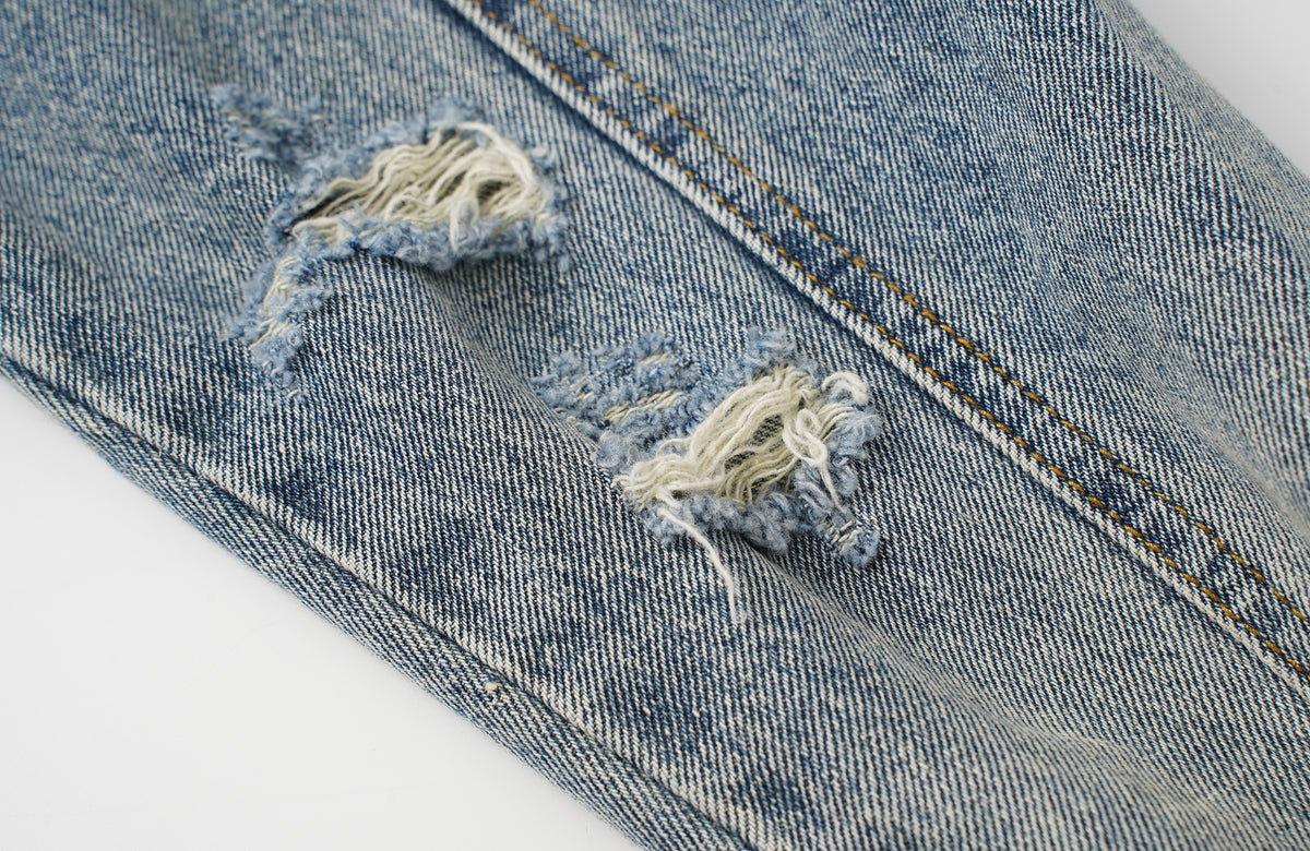 BOTANIC Washed Distressed Denim Biker Jacket