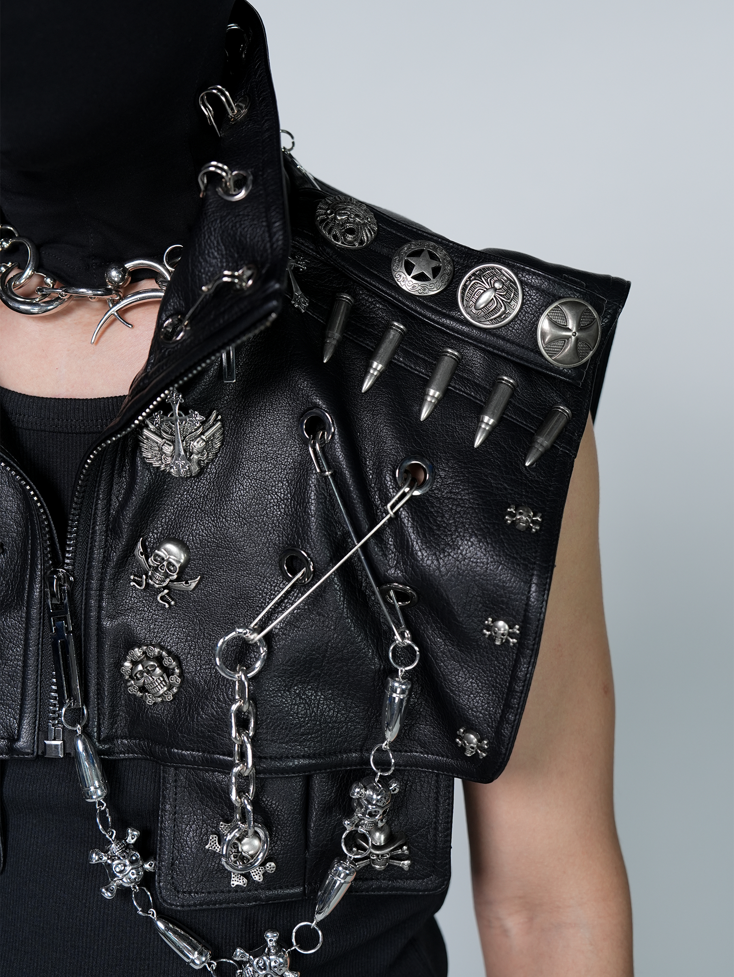 VE2 Faux Leather Punk Metal Biker Vest