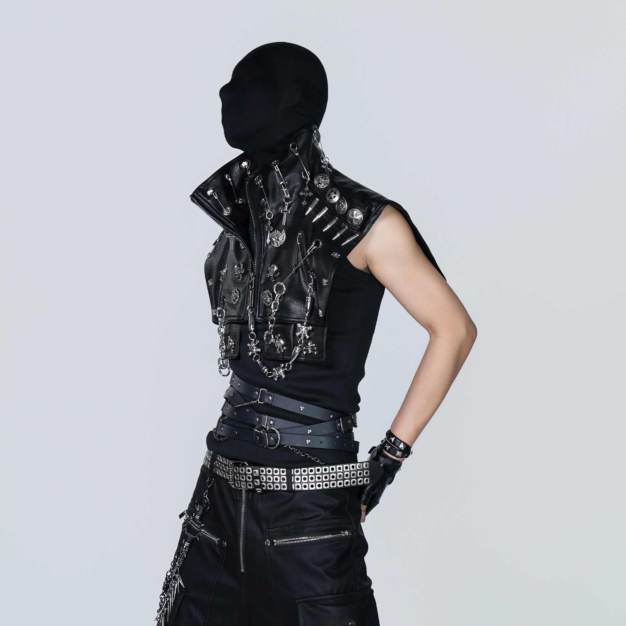 VE2 Faux Leather Punk Metal Biker Vest