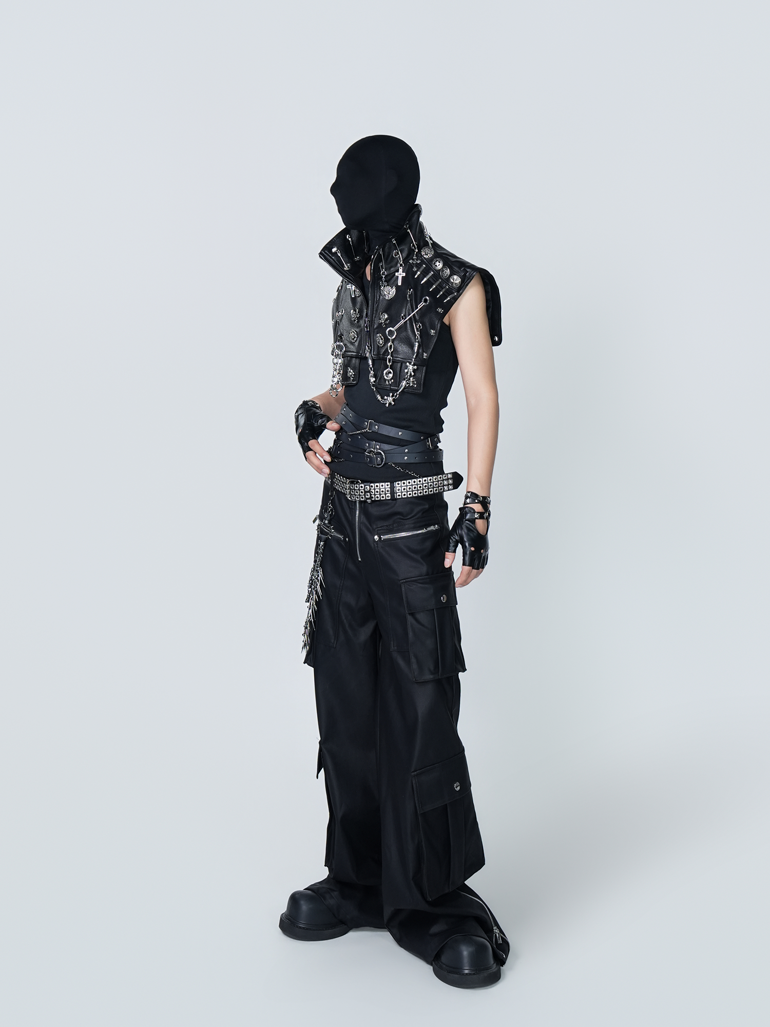 VE2 Faux Leather Punk Metal Biker Vest